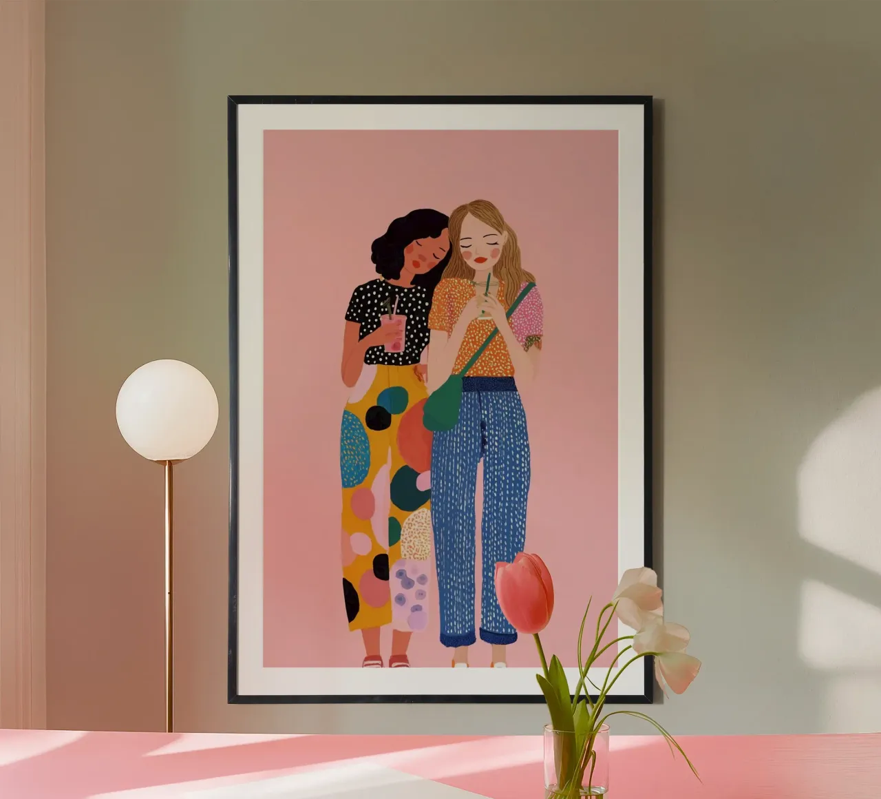 friend girl with color clothes poster con telaio in alluminio da mardaven