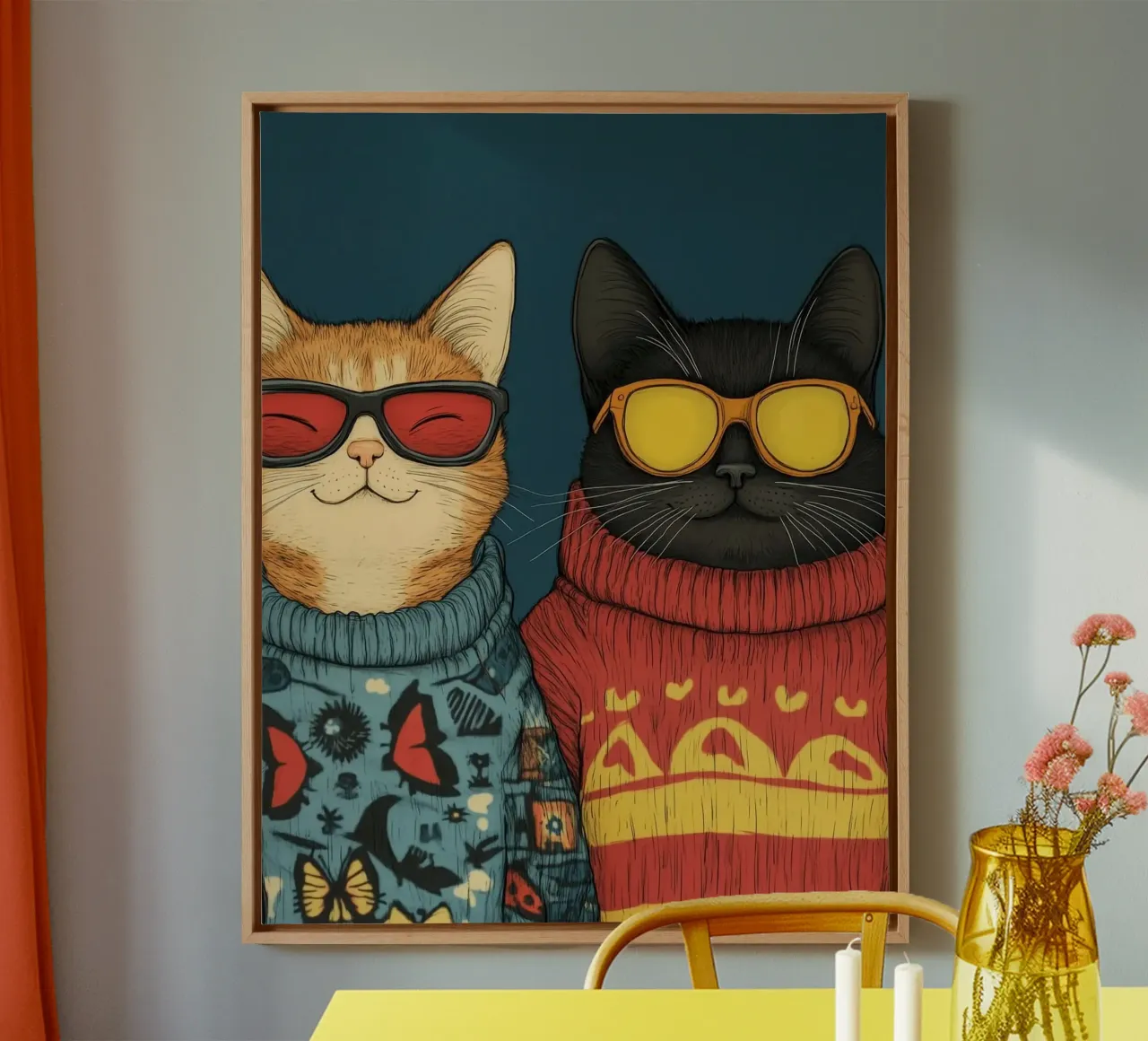 couple cat in sweater lienzo con Marco flotante de sophiaz