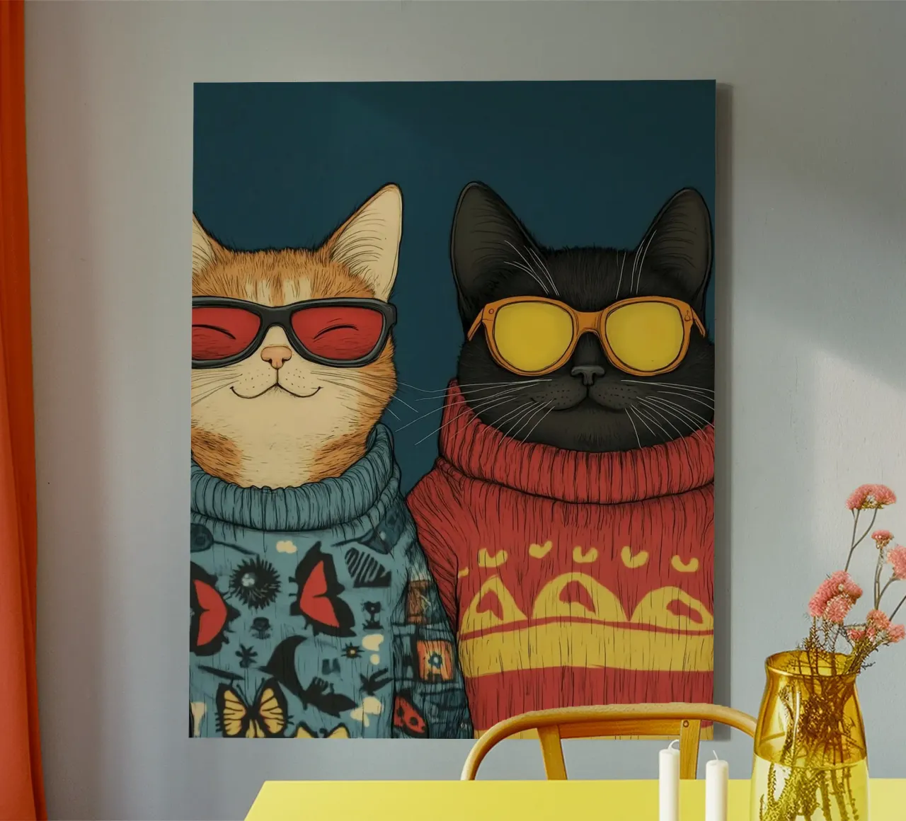 couple cat in sweater lienzo con Marco flotante de sophiaz