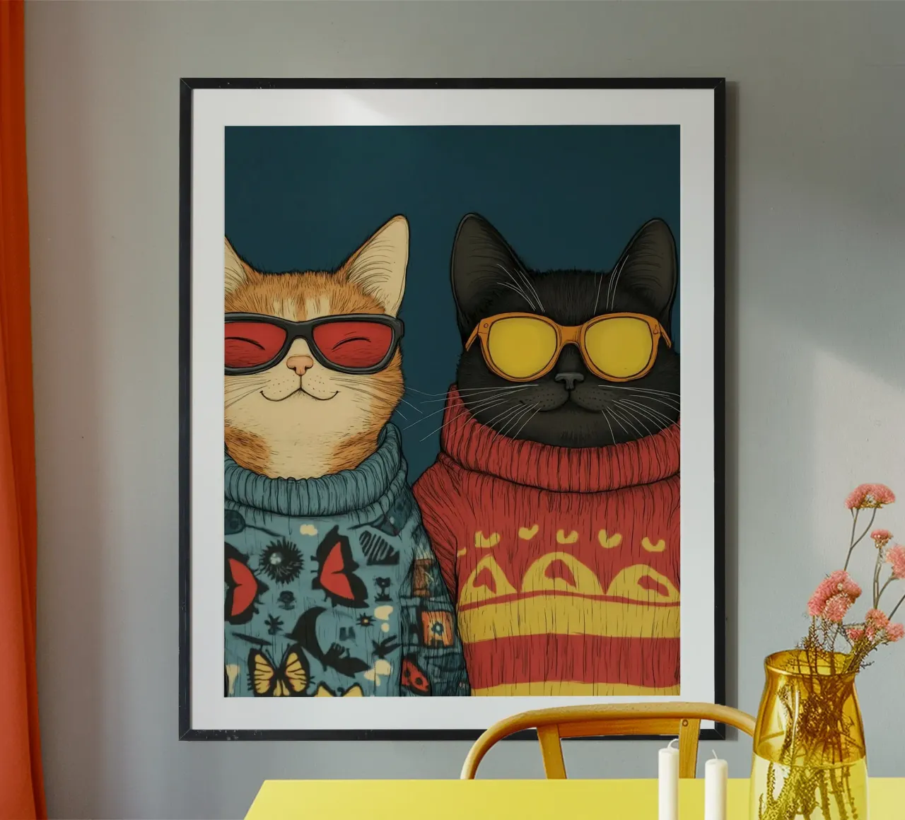 couple cat in sweater poster con telaio in plastica da sophiaz