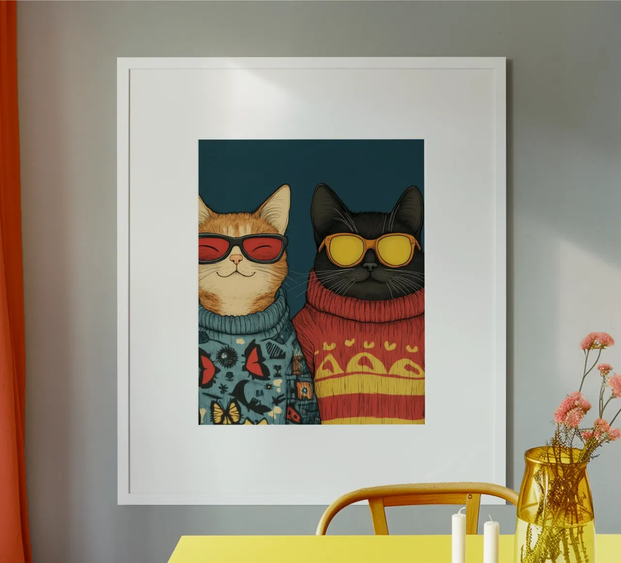 couple cat in sweater poster con telaio in plastica da sophiaz