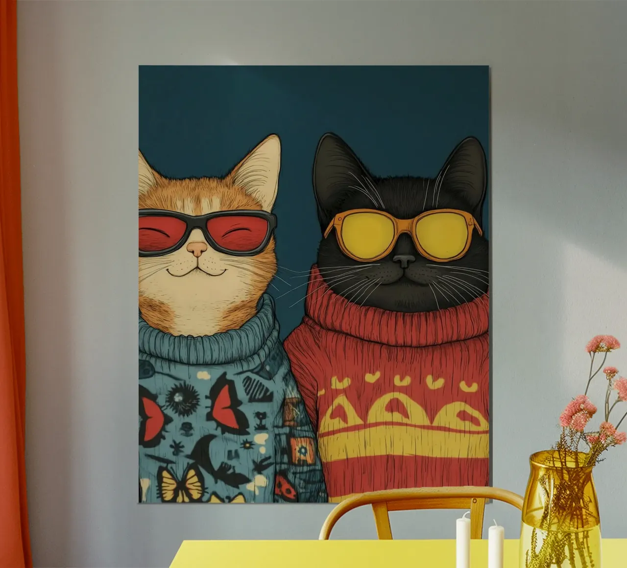 couple cat in sweater poster con telaio in plastica da sophiaz