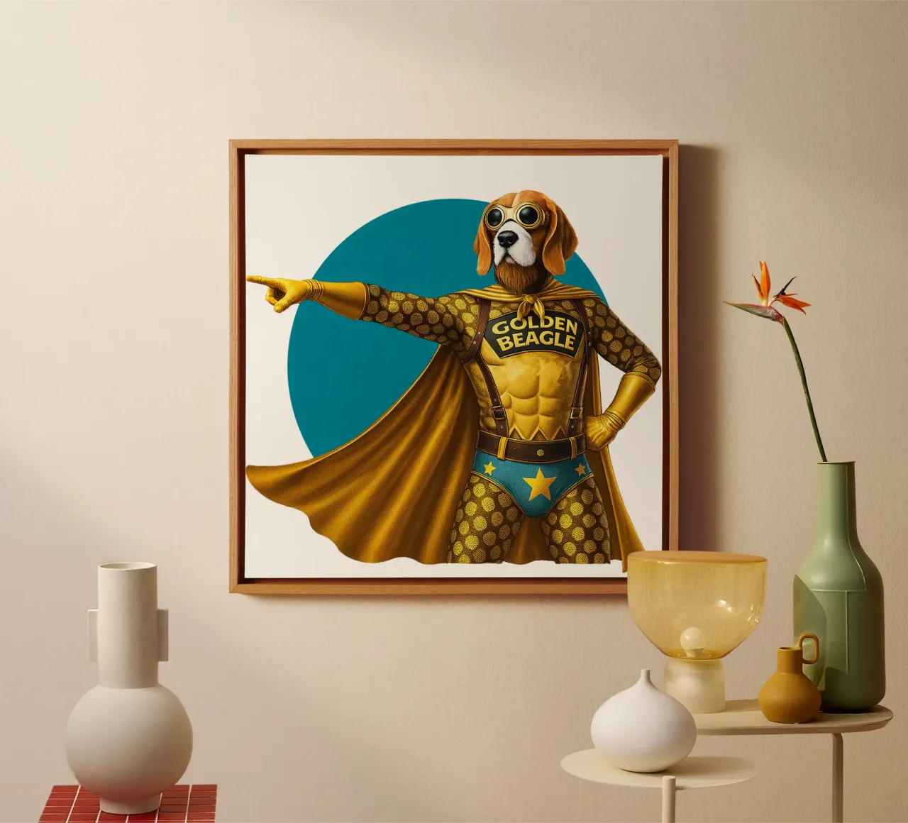 THE GOLDEN BEAGLE canvas met Baklijst van Vintage Van Gogh