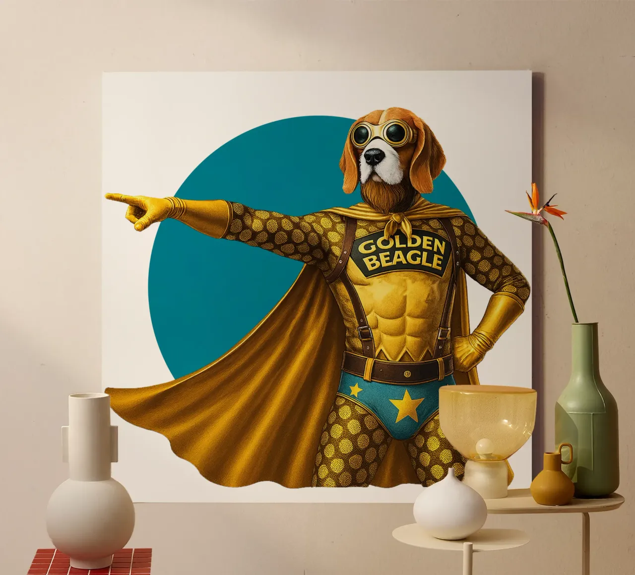 THE GOLDEN BEAGLE canvas met Baklijst van Vintage Van Gogh