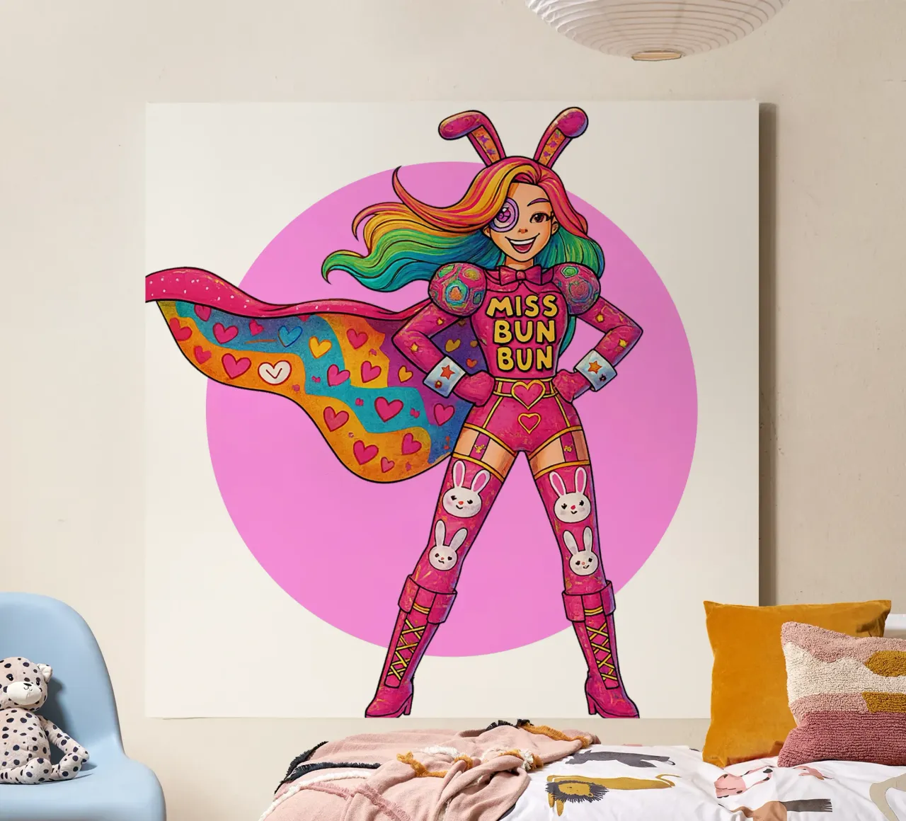 MISS BUN BUN tela con Cornice a cassetta da Vintage Van Gogh