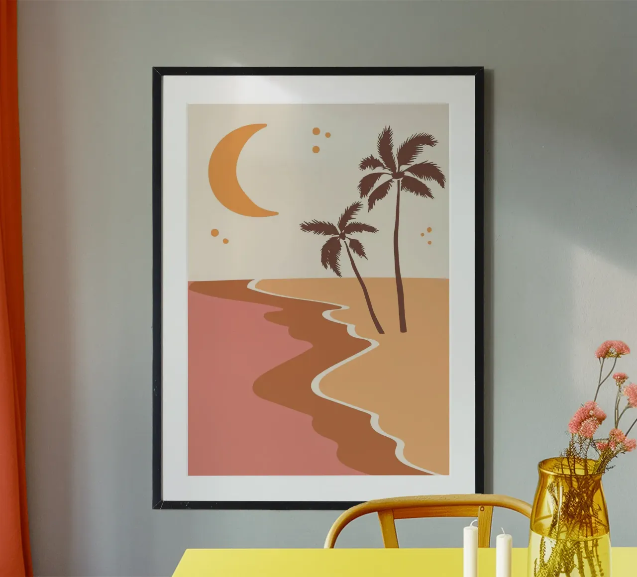 curve line beach in night Poster mit Holzrahmen von jasnet