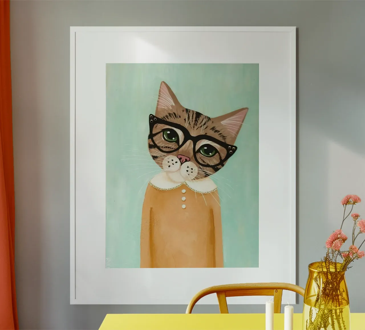cat with large glasses poster con telaio in plastica da jasnet