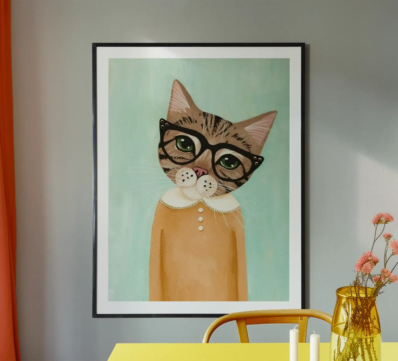 cat with large glasses poster con telaio in plastica da jasnet