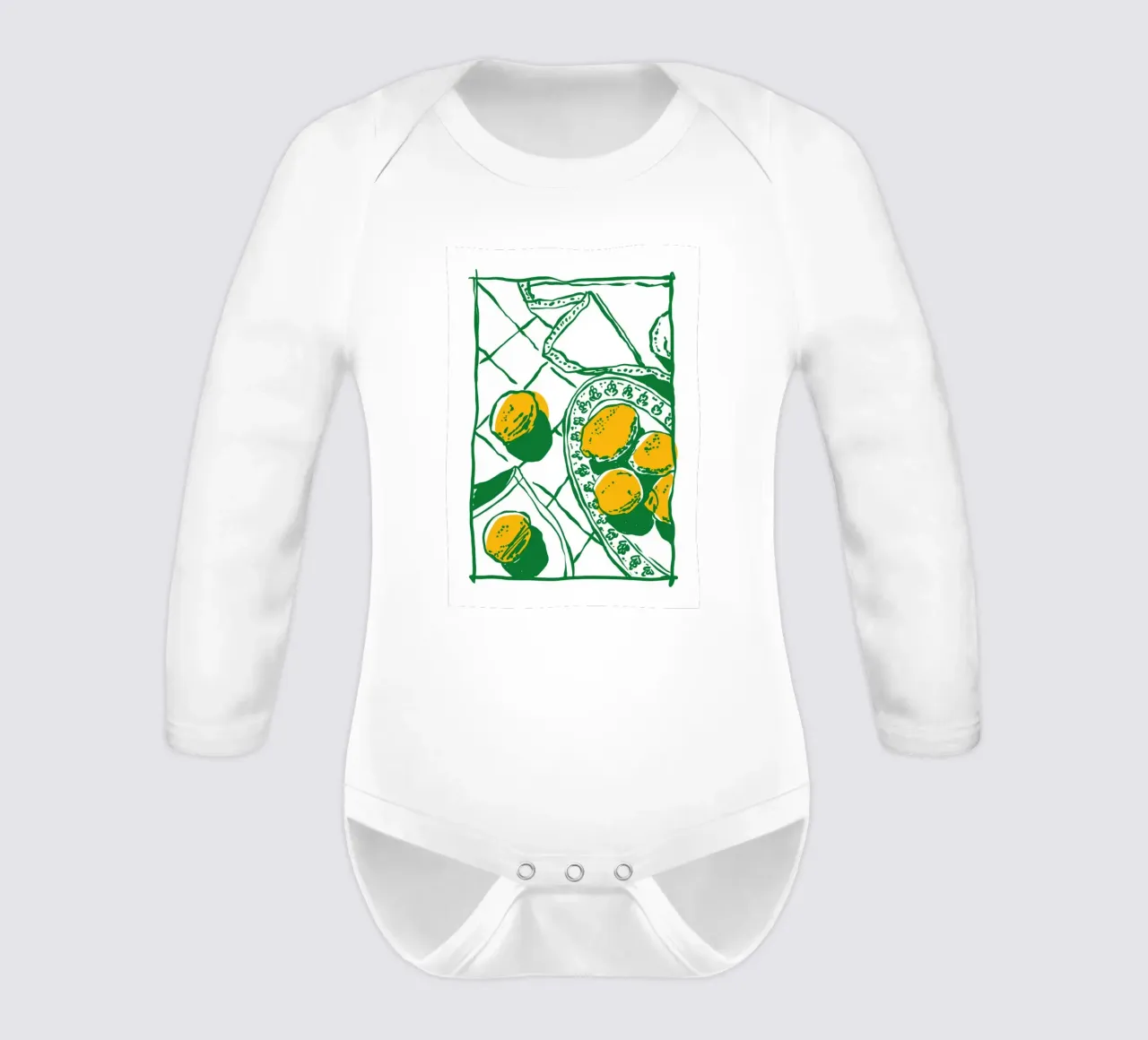 Boho Food 10 Lemons long-sleeve baby romper by Boho Print Collection