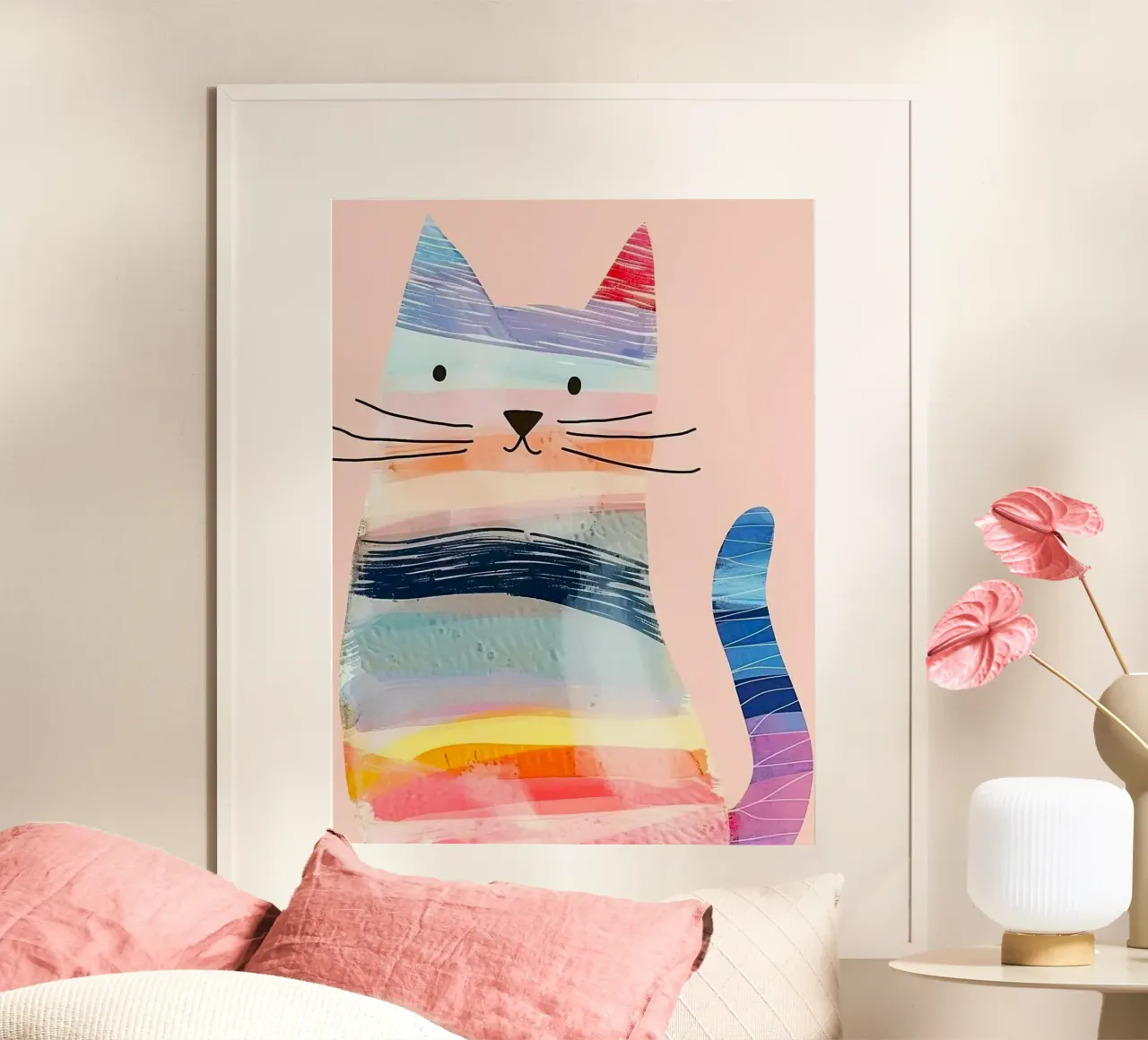 colorful cat poster con telaio in alluminio da vicgaler