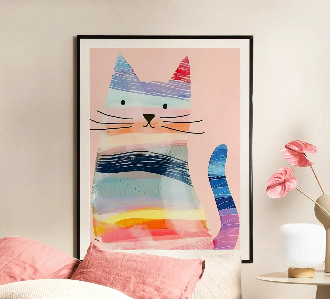 colorful cat poster con telaio in alluminio da vicgaler