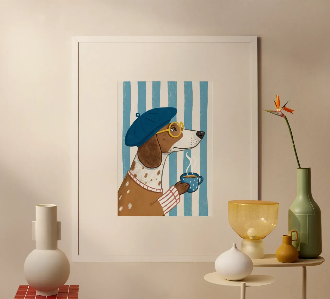 cute dog with coffee poster da willife
