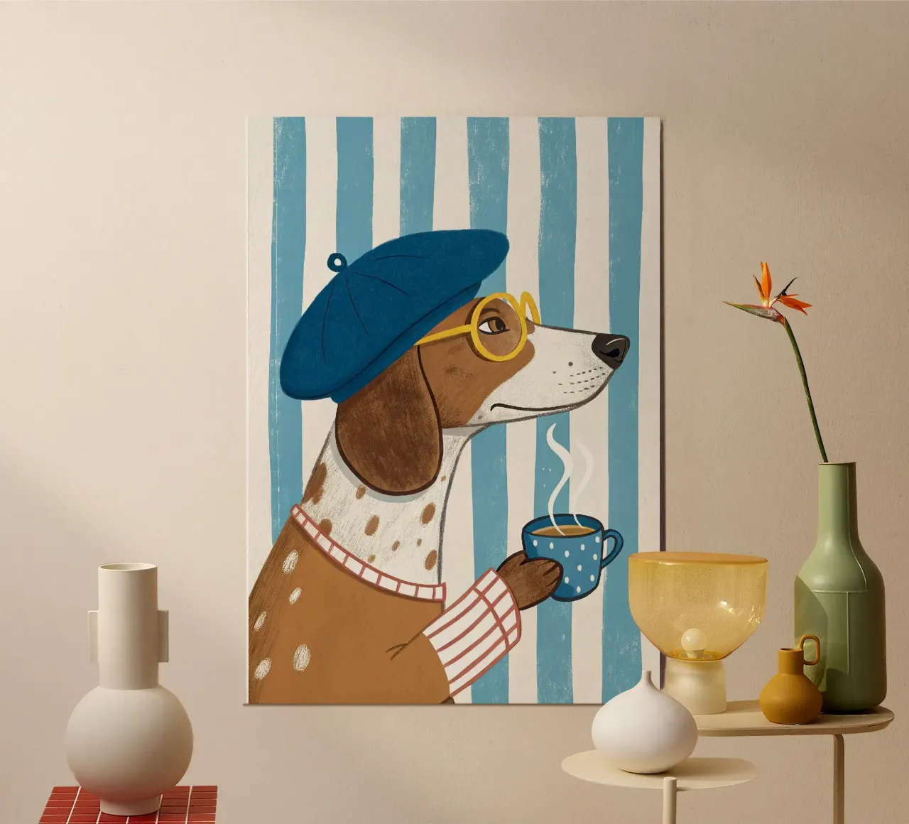cute dog with coffee poster da willife