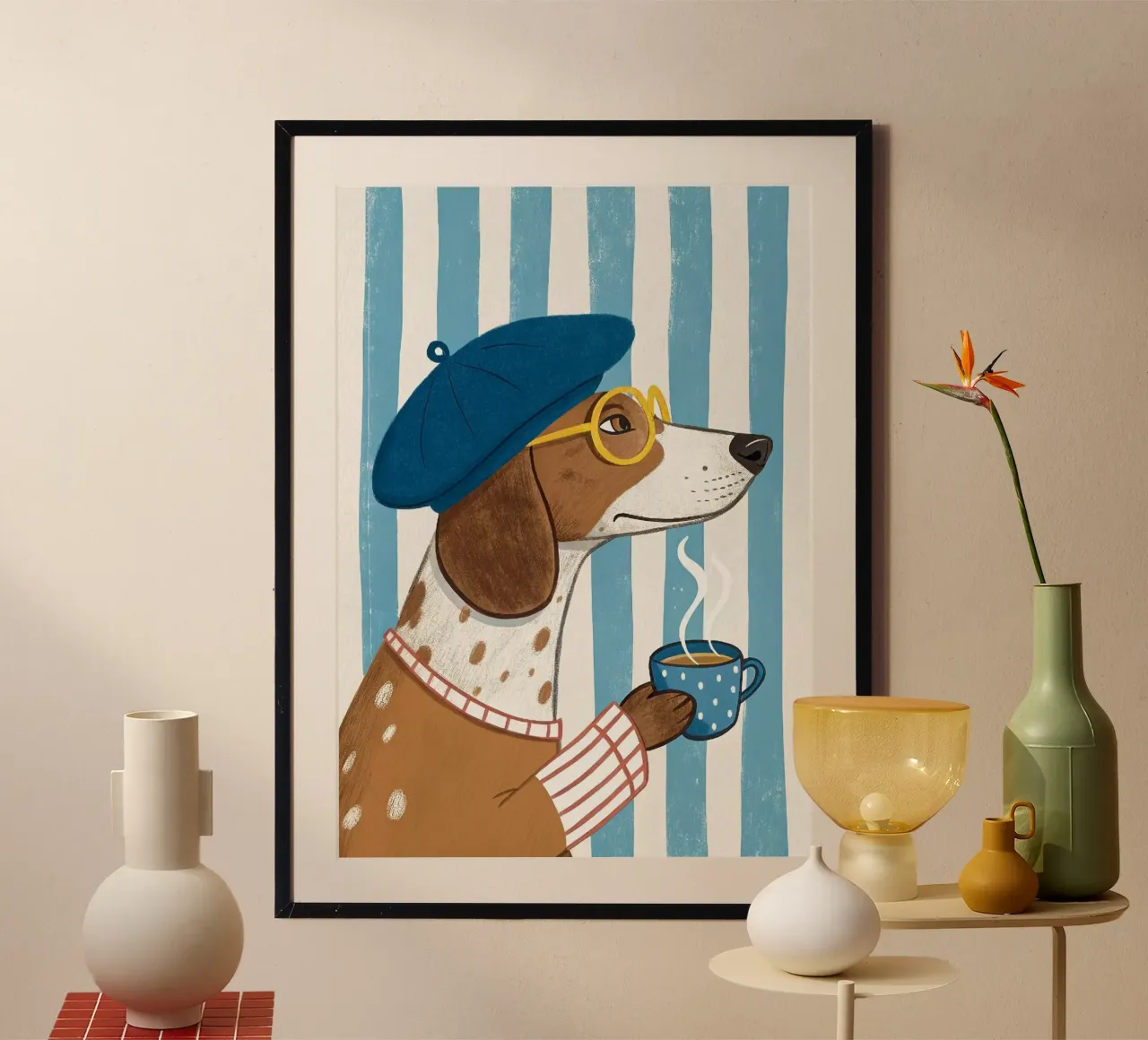 cute dog with coffee poster da willife
