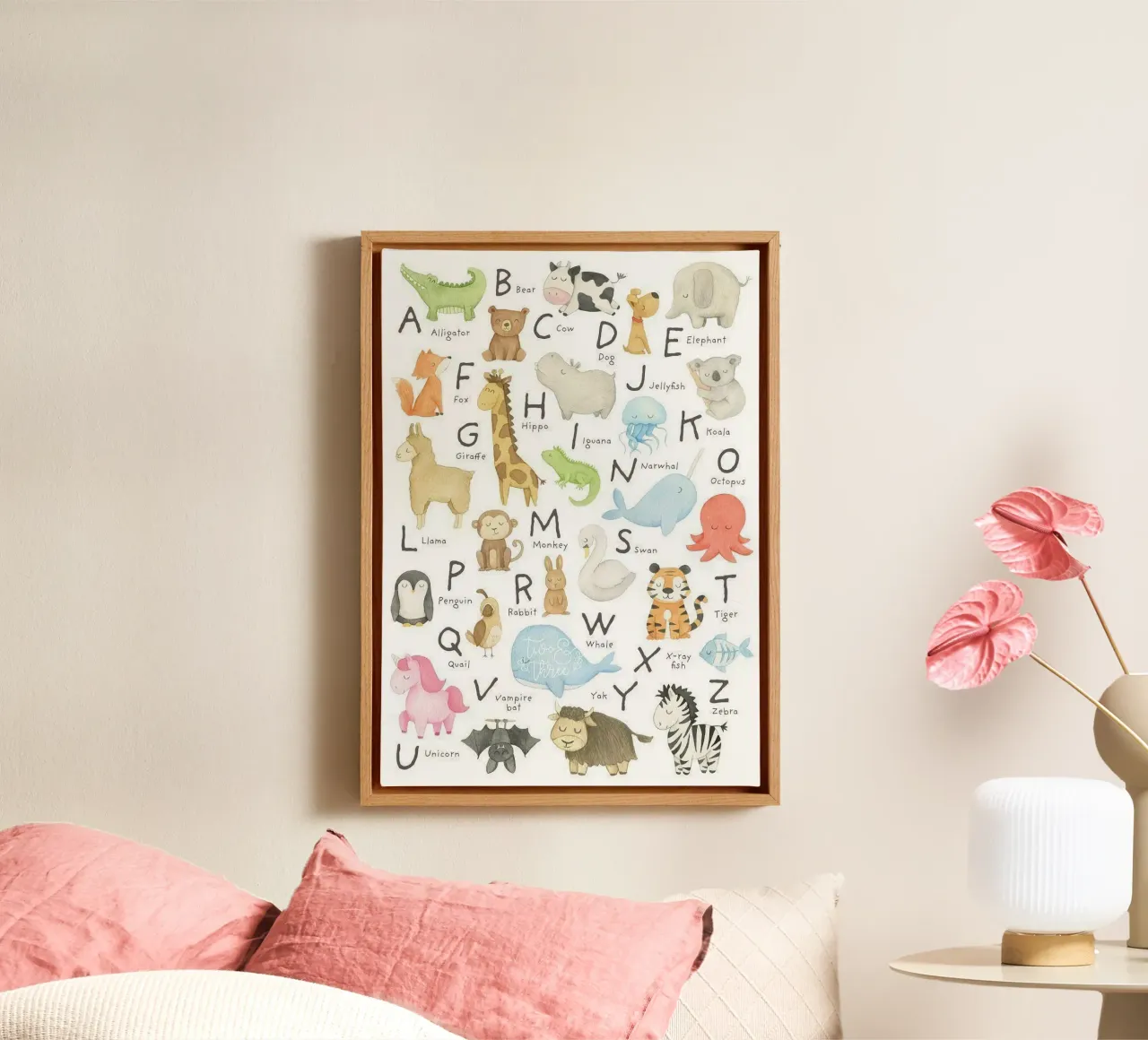 alphabet simple animal lienzo con Marco flotante de willife