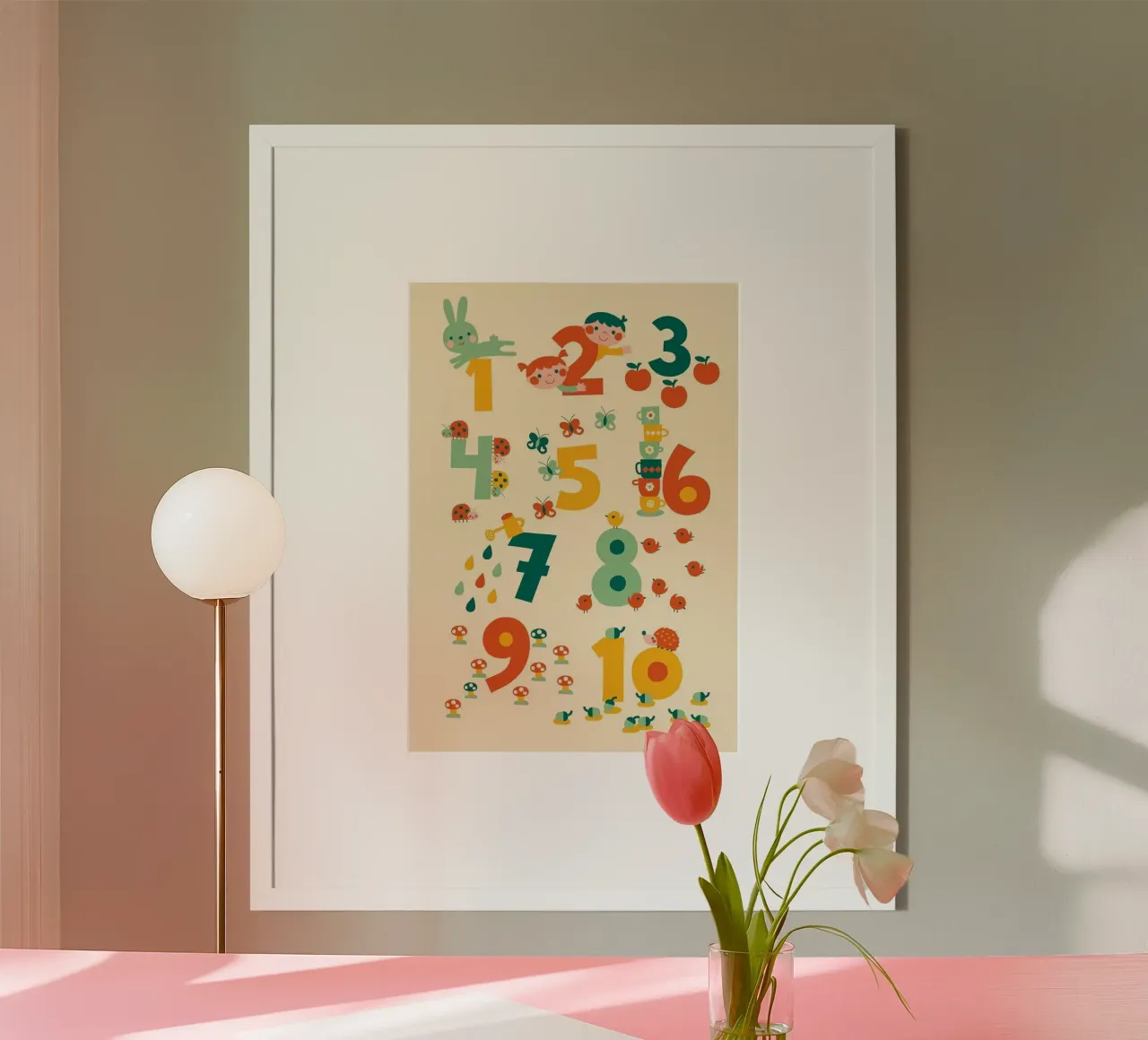 numbers and symbol of animal poster met houten frame van willife