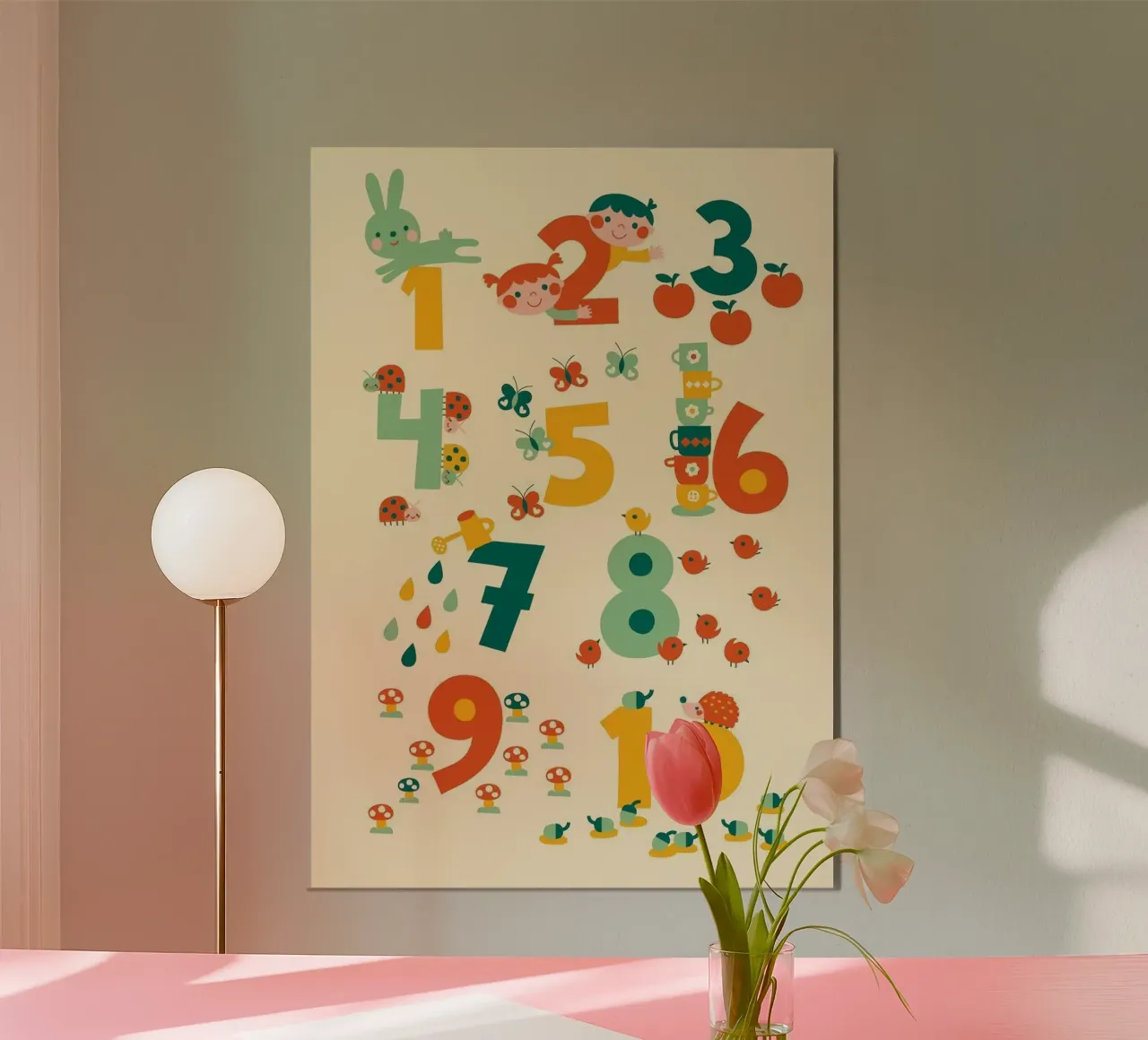 numbers and symbol of animal poster met houten frame van willife