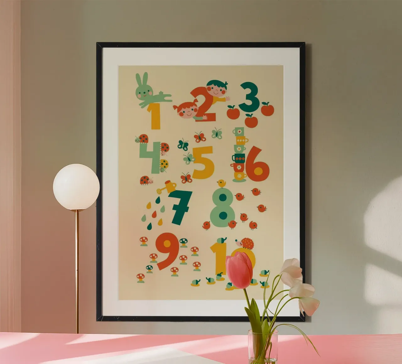numbers and symbol of animal poster met houten frame van willife
