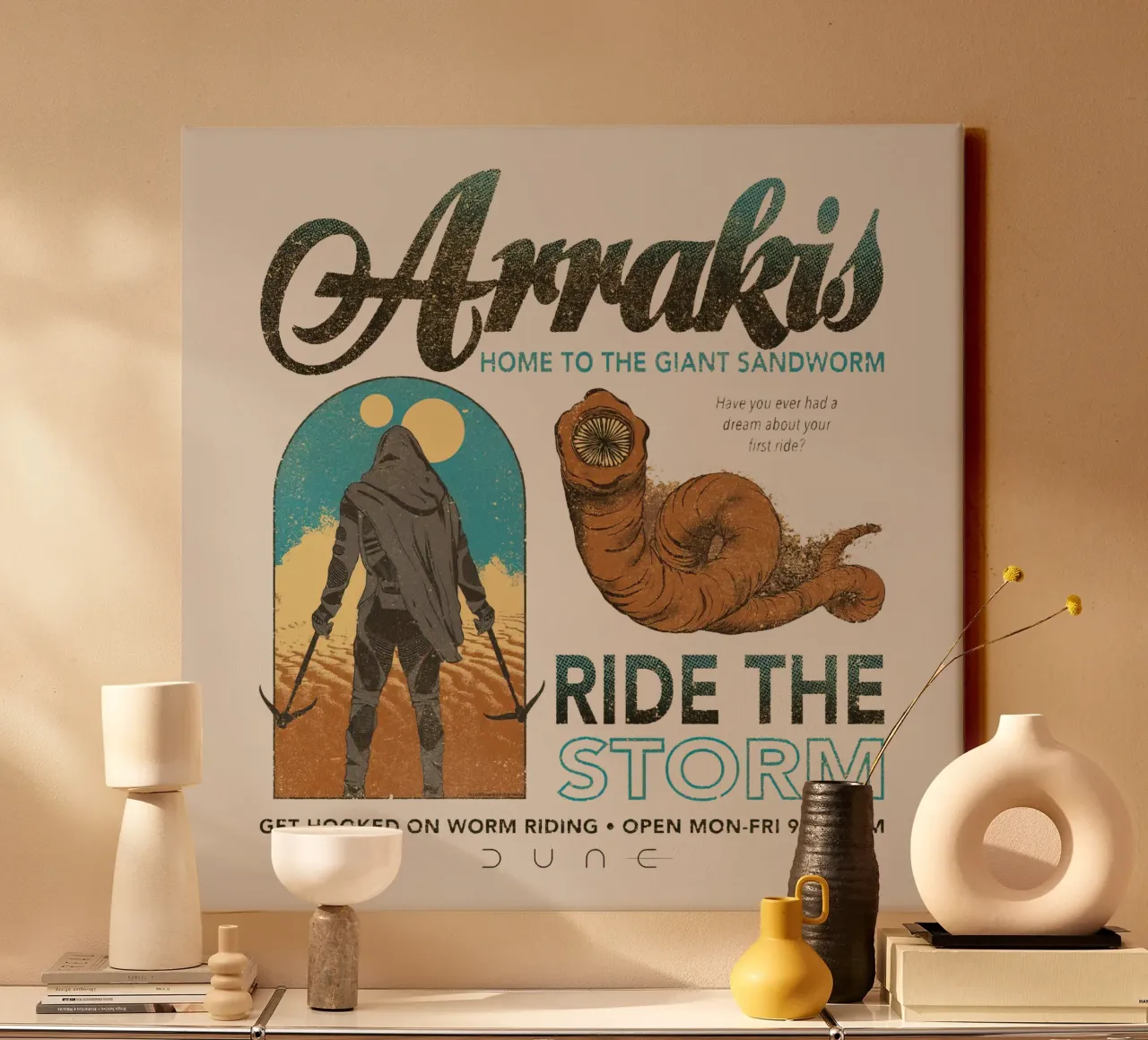 Arrakis Heimat des Riesensandwurms Leinwand mit Schattenfugenrahmen von Bone Studio