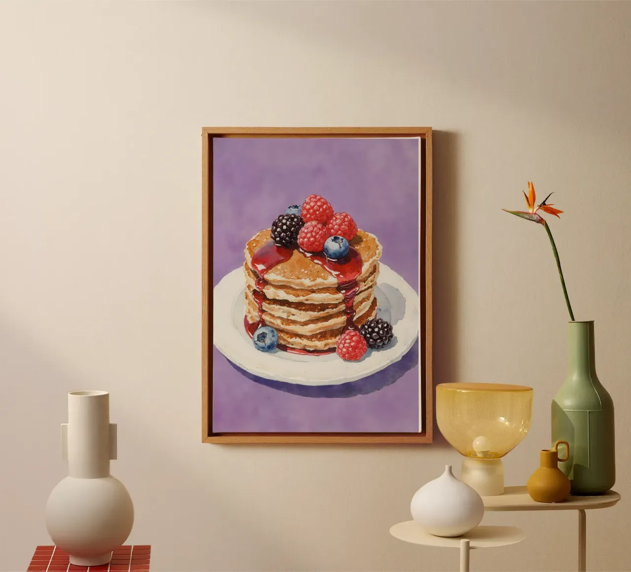 Pancakes  Berries and Syrup Watercolor canvas met Baklijst van Attaboy Dsgn