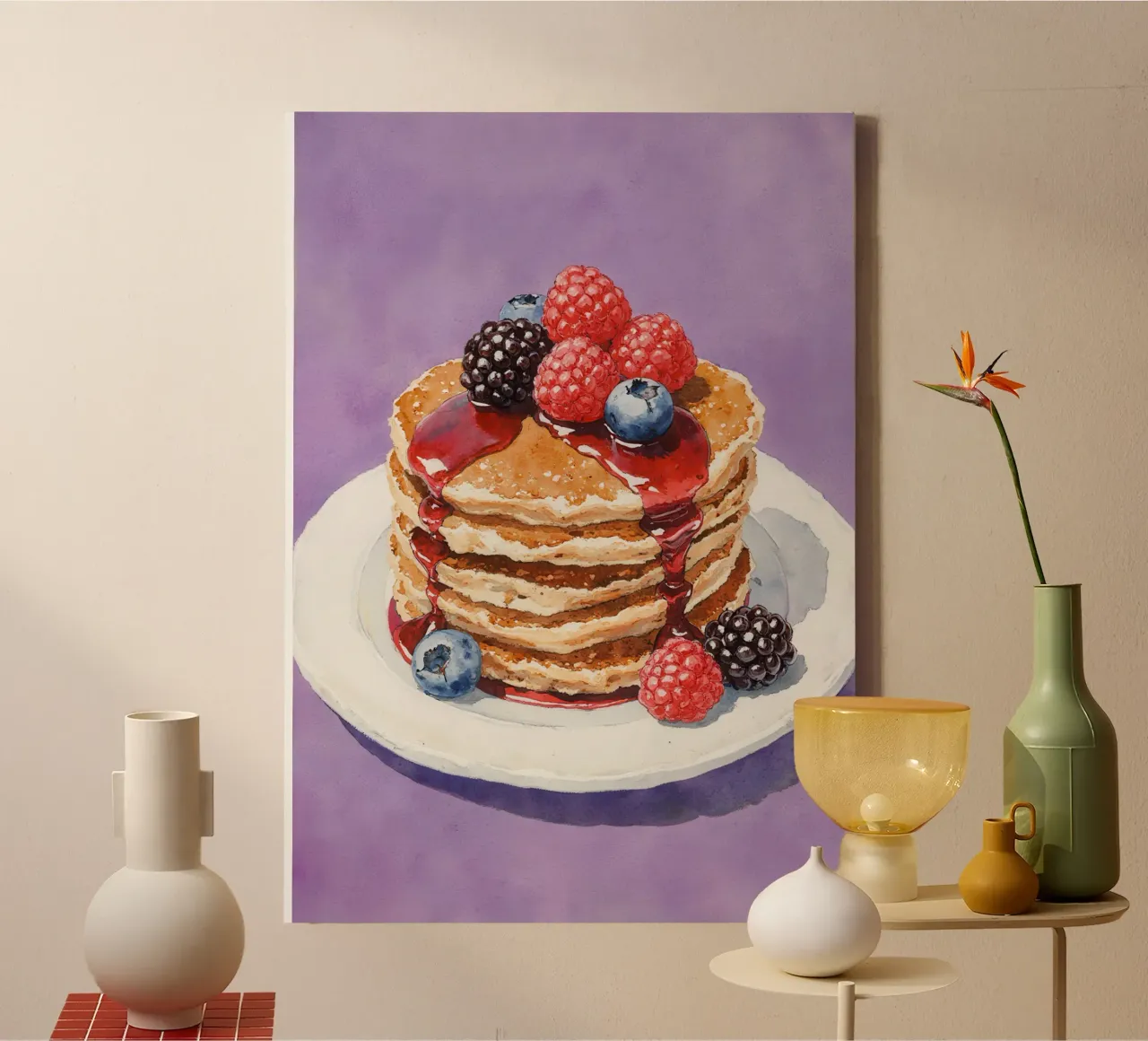 Pancakes  Berries and Syrup Watercolor canvas met Baklijst van Attaboy Dsgn