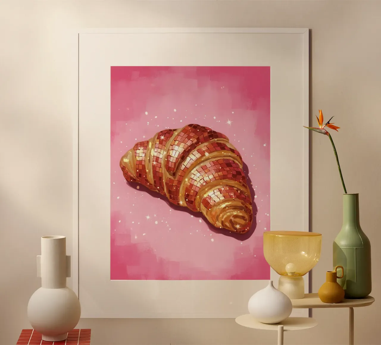 Disco Croissant Breakfast poster con telaio in legno da Attaboy Dsgn