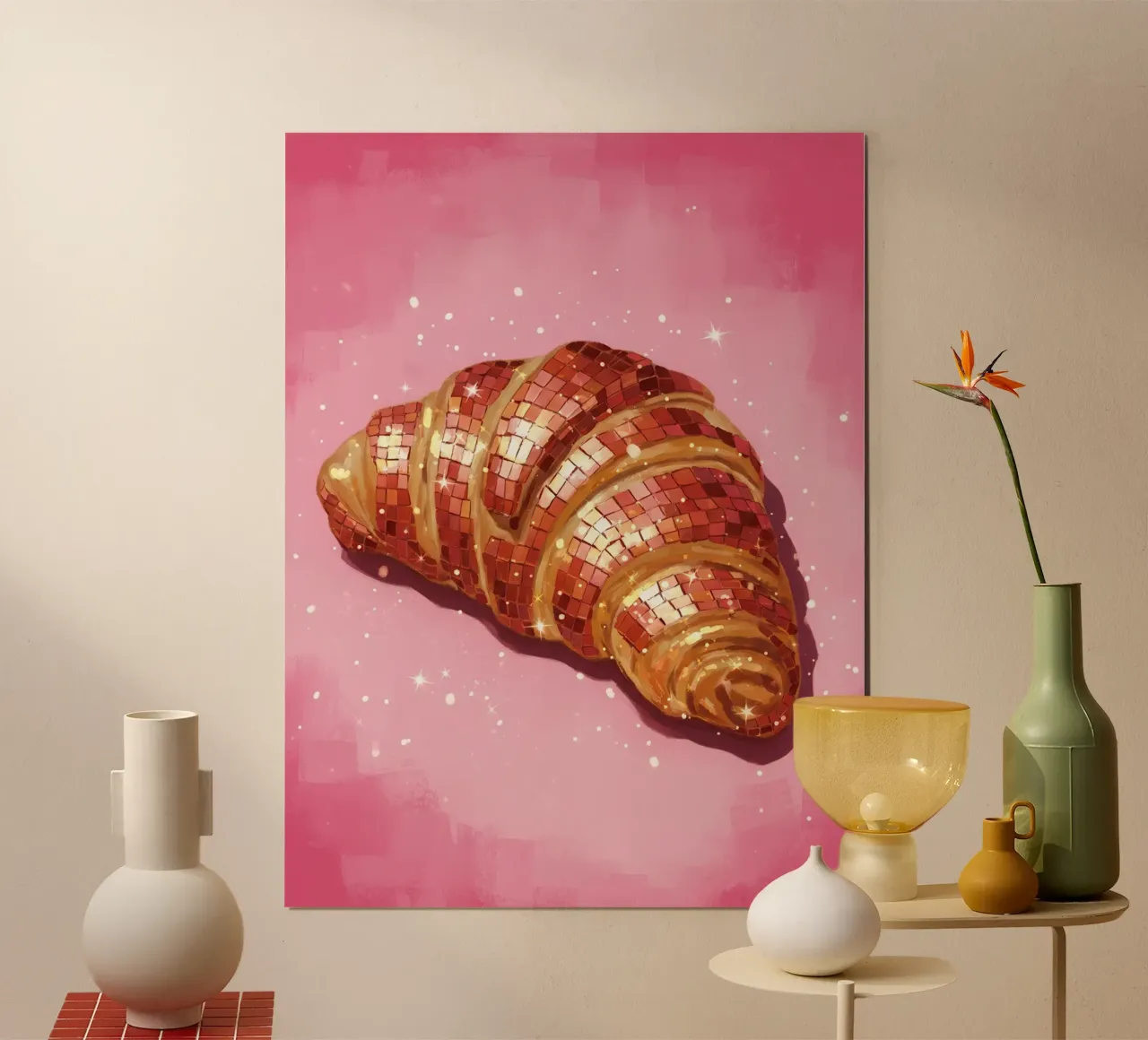 Disco Croissant Breakfast poster con telaio in legno da Attaboy Dsgn
