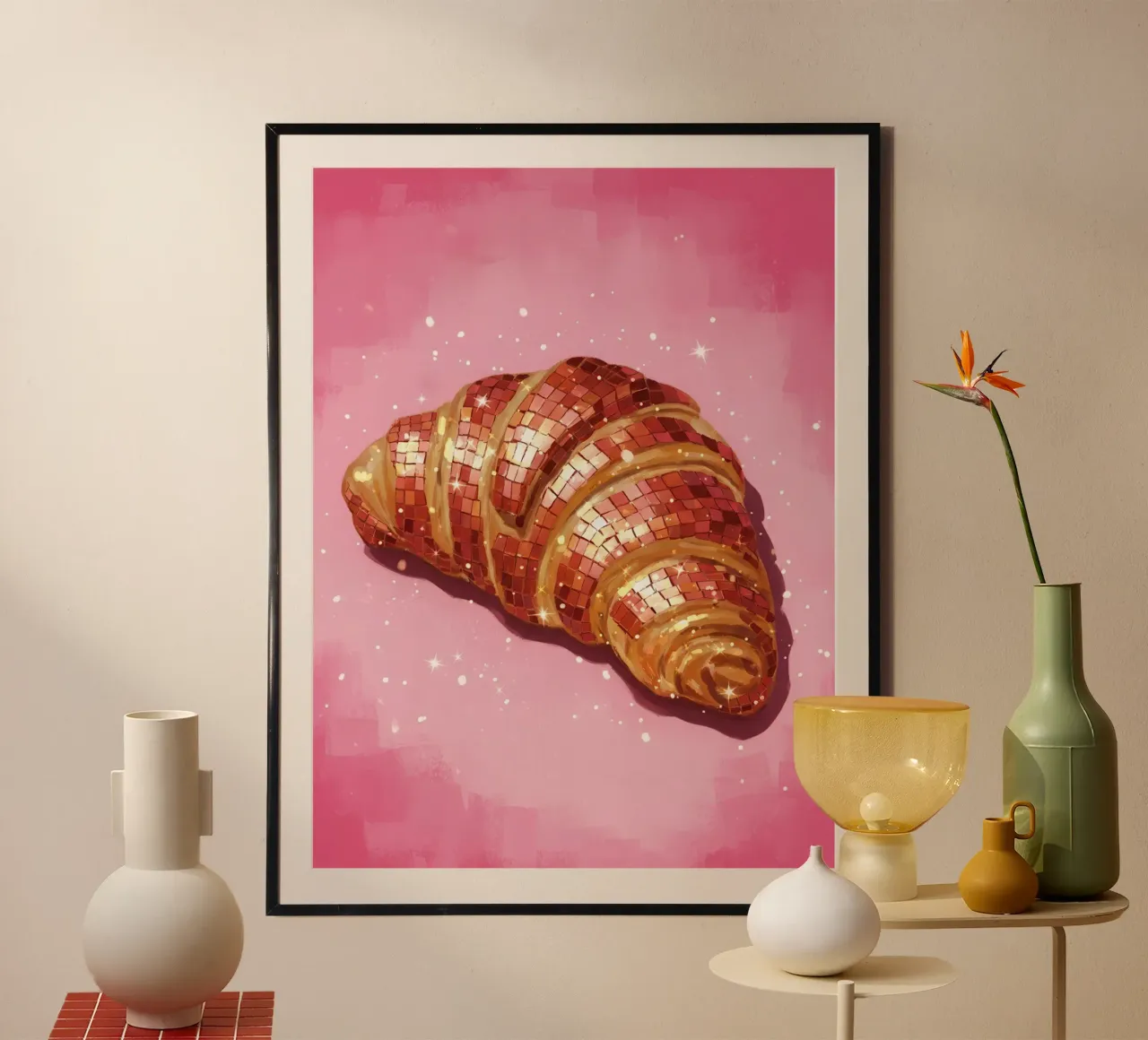 Disco Croissant Breakfast poster con telaio in legno da Attaboy Dsgn