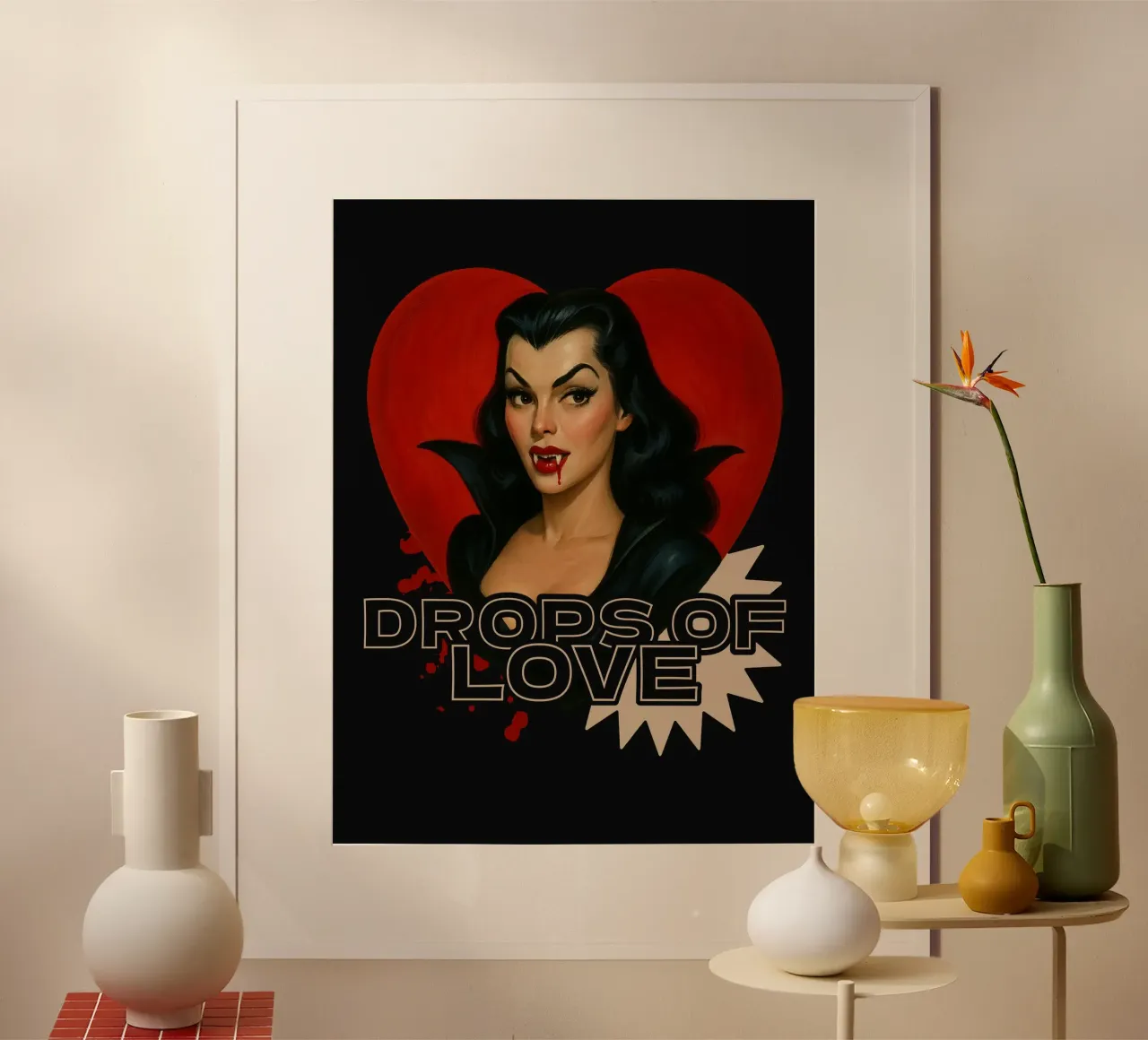 Vampiro Pin-Up: Gocce d'amore poster con telaio in alluminio da 🥝 KIWI STORE