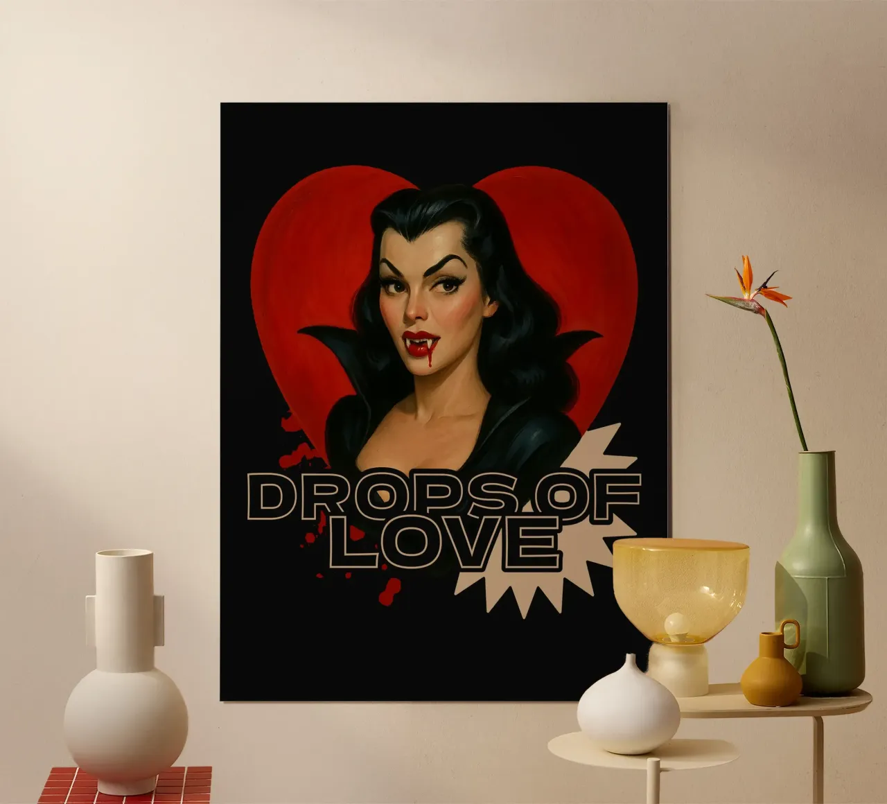 Vampiro Pin-Up: Gocce d'amore poster con telaio in alluminio da 🥝 KIWI STORE