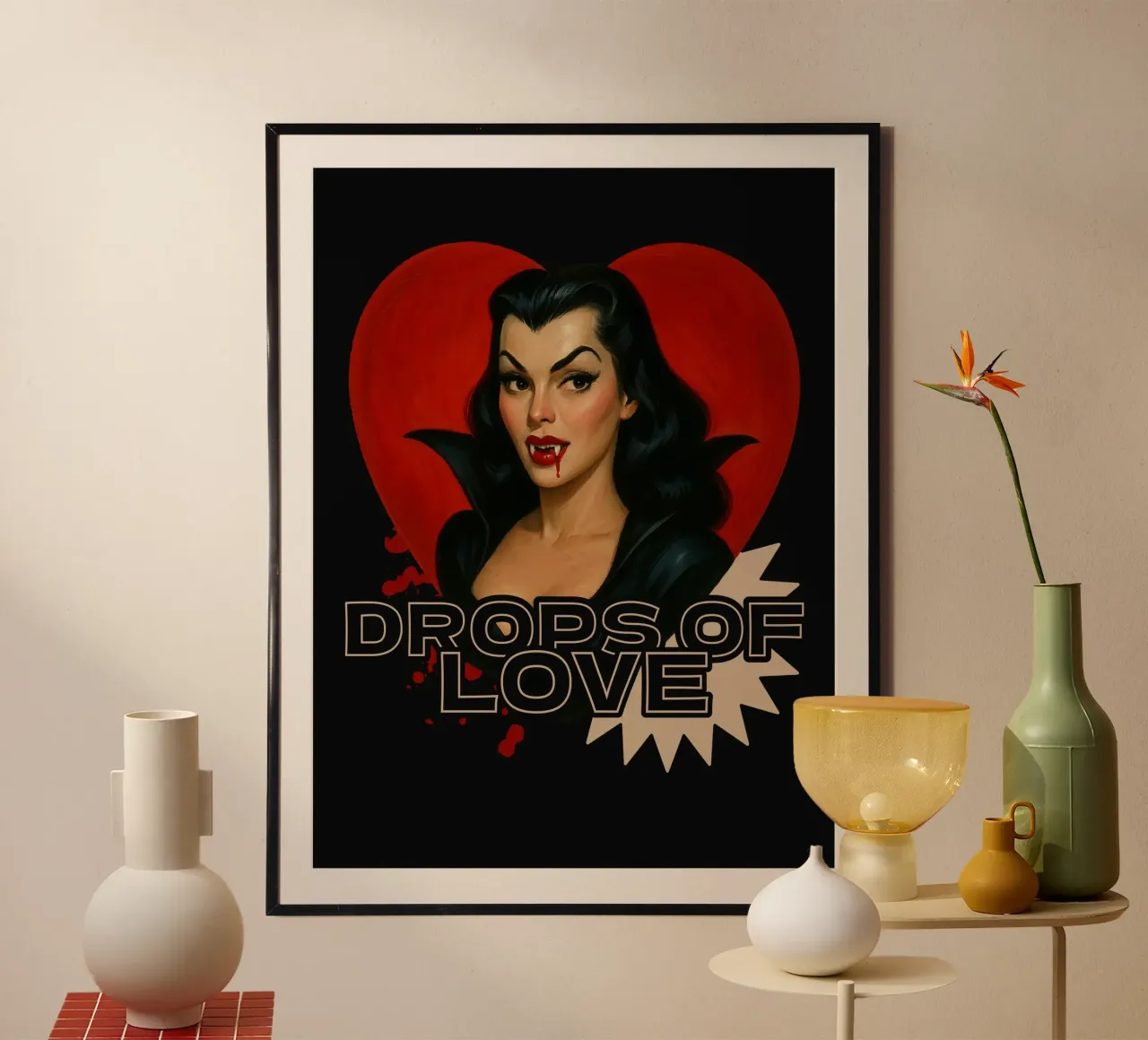 Vampiro Pin-Up: Gocce d'amore poster con telaio in alluminio da 🥝 KIWI STORE