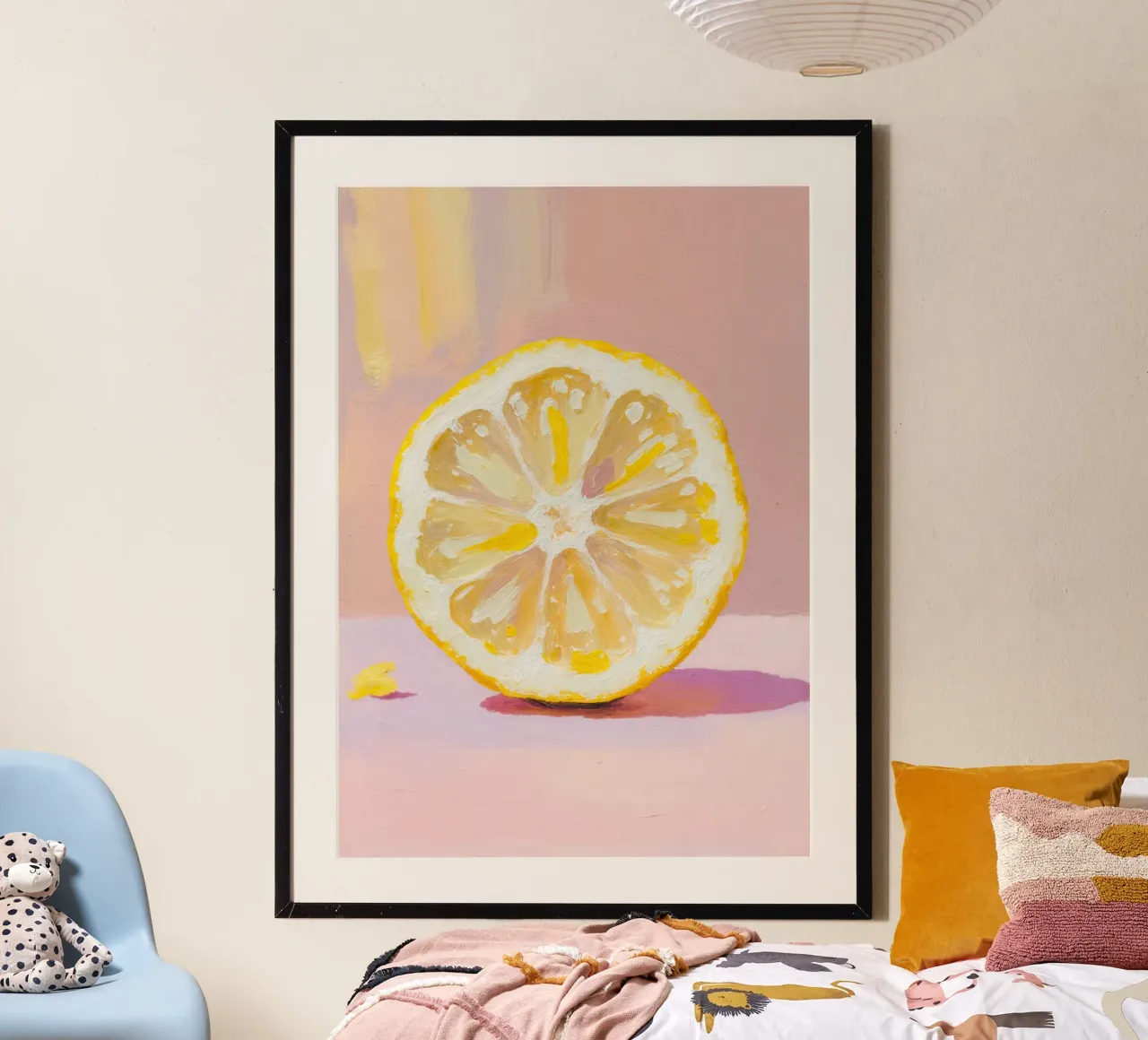 Lemon Slice Painting poster con telaio in legno da Attaboy Dsgn