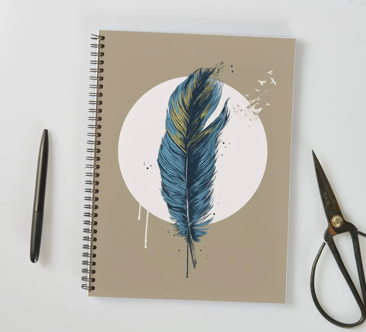 Feather in a circle III spiral notebook by Balazs Solti