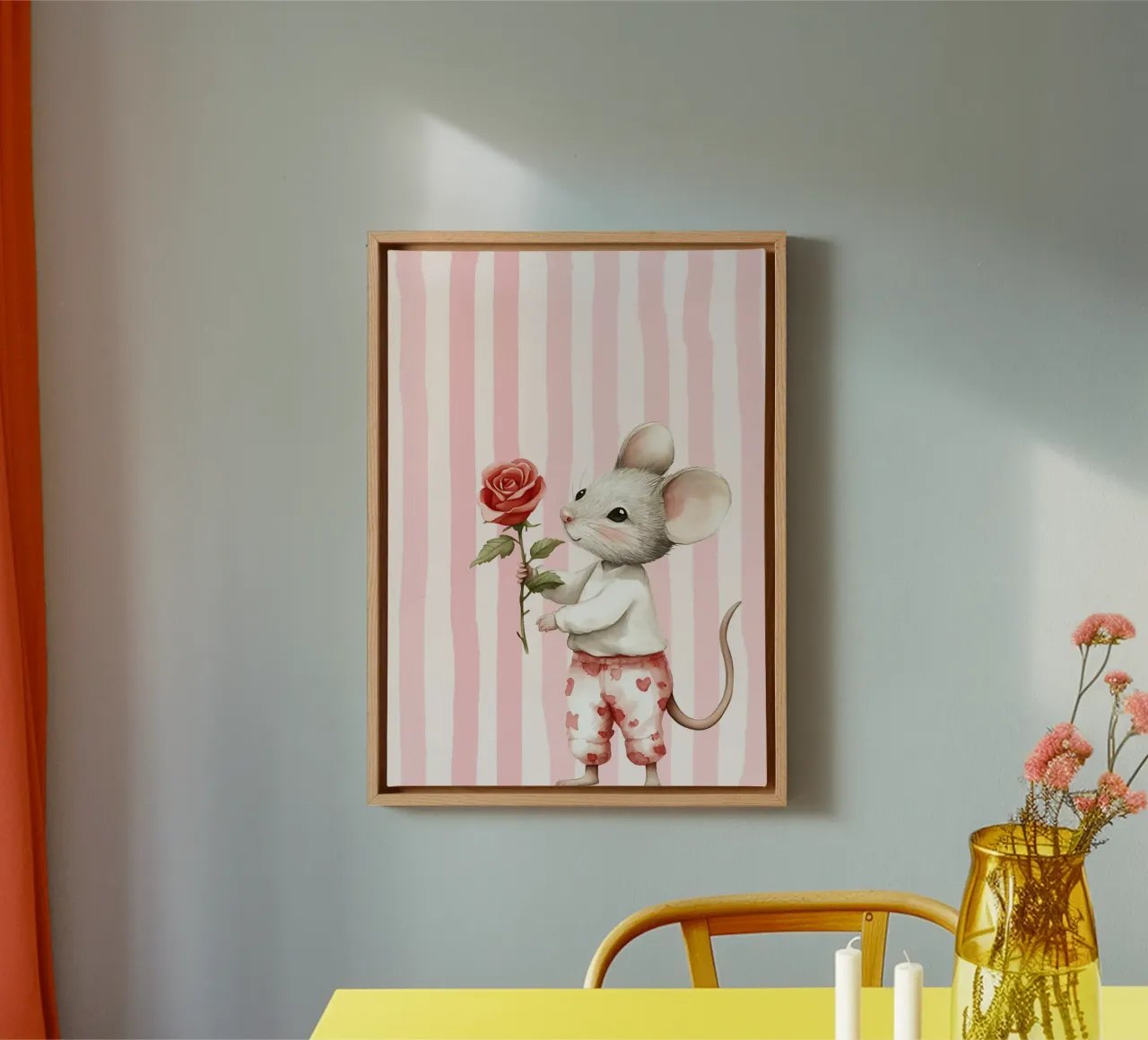 Cute Mouse with Rose, Kawaii Animal Art Print canvas with Floater frame by vintagepod