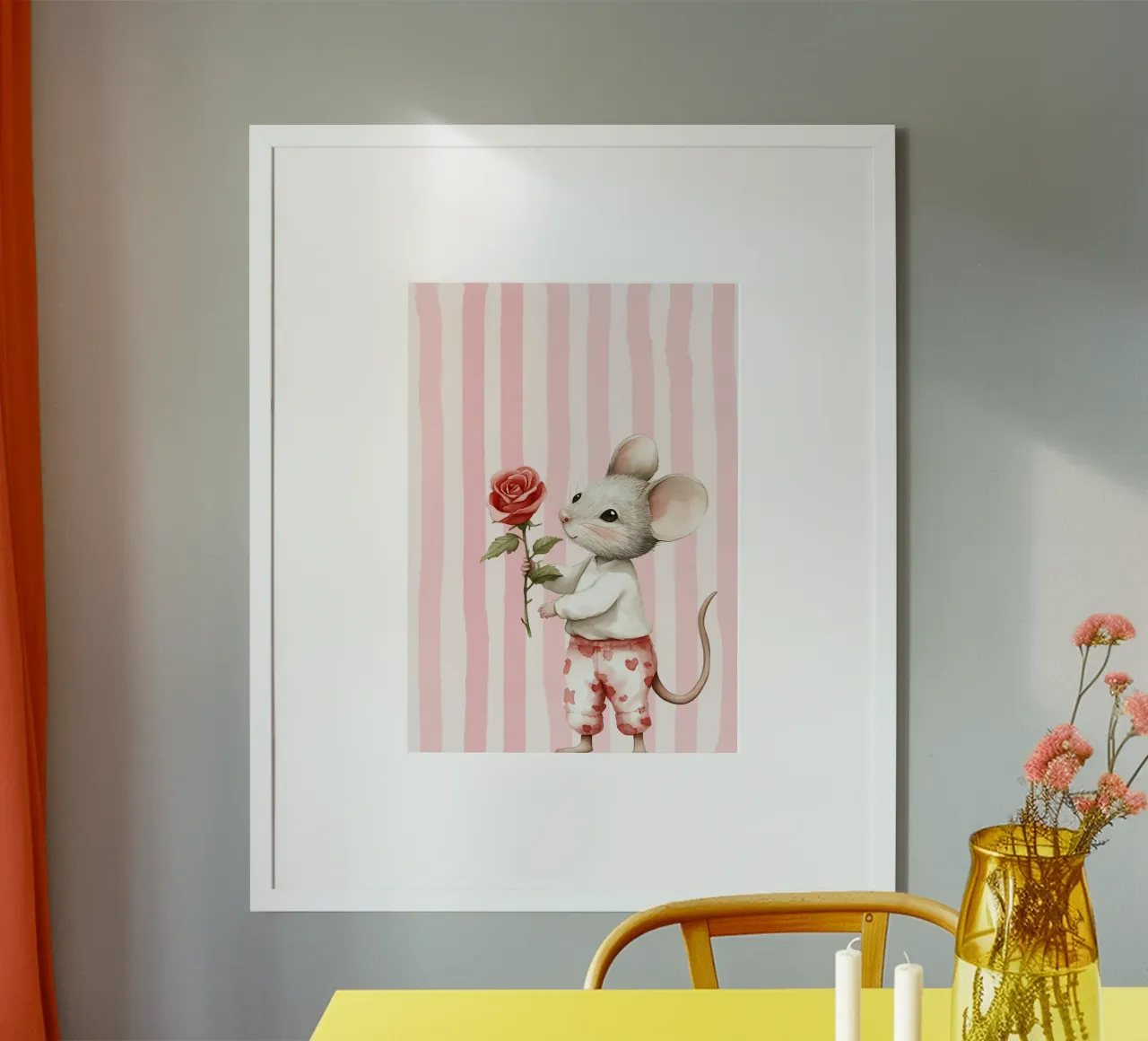 Souris mignonne avec une rose, Kawaii Animal Art Print poster de vintagepod