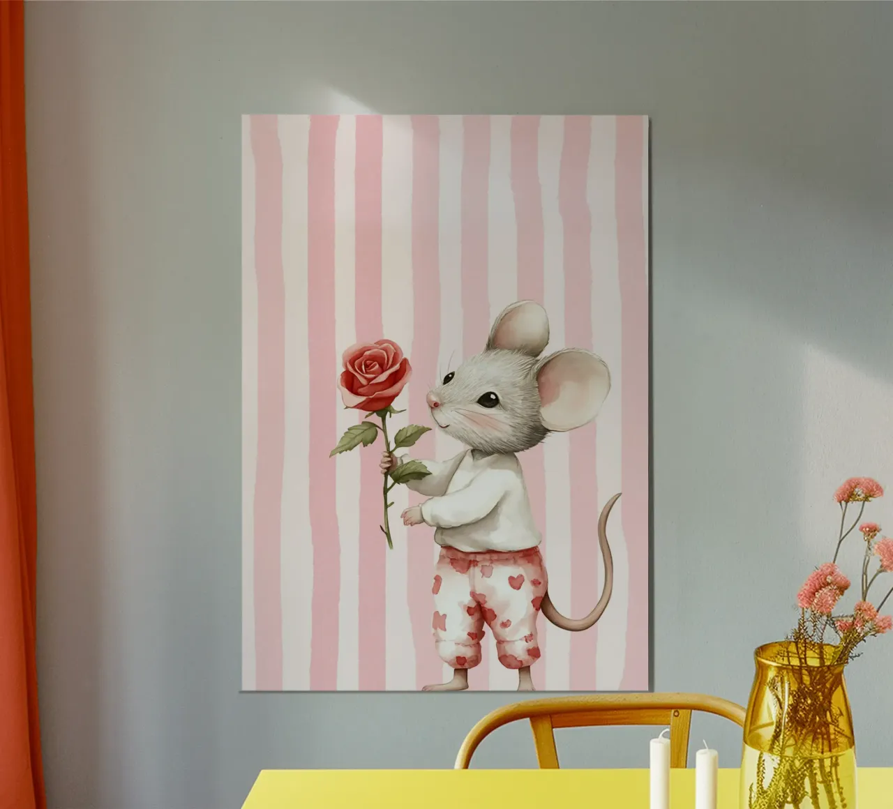Souris mignonne avec une rose, Kawaii Animal Art Print poster de vintagepod