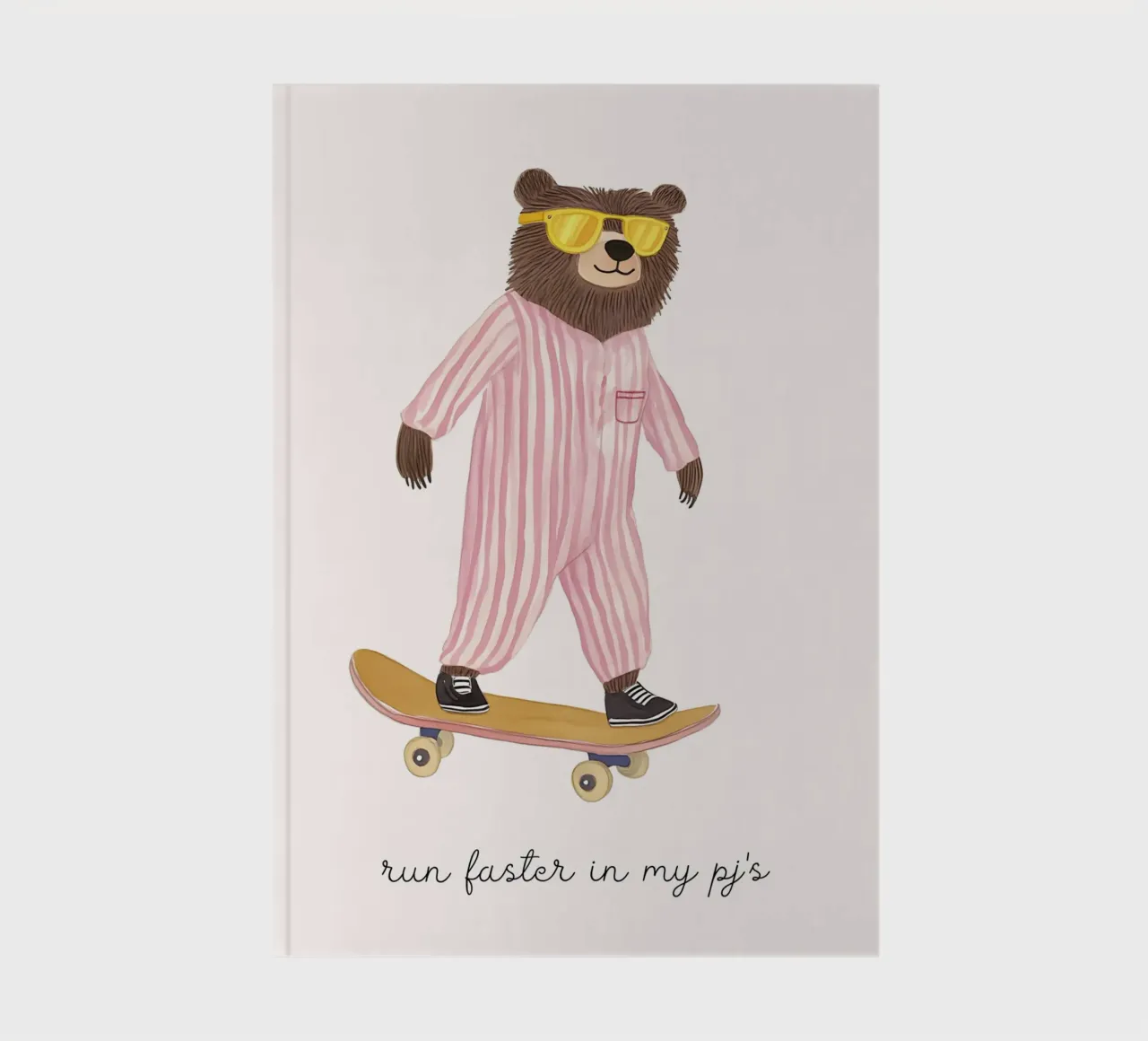 Bear Skater in Pajamas Art Print, "Run Faster" Quote notebook by vintagepod