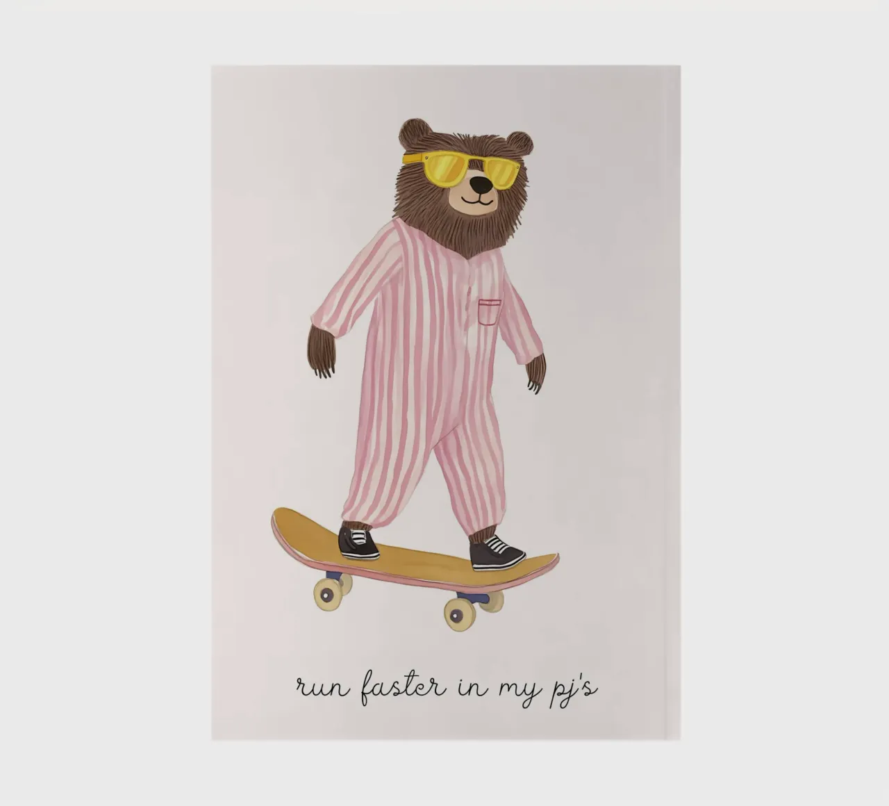 Bear Skater in Pajamas Art Print, "Run Faster" Quote notebook by vintagepod