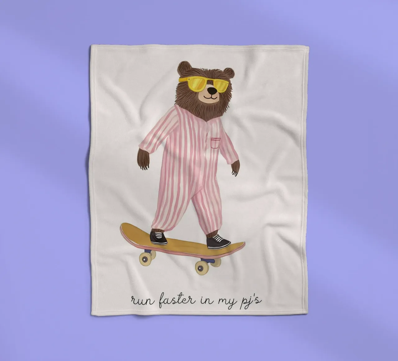 Bear Skater in Pajamas Art Print, "Run Faster" Quote Fleecedecke von vintagepod