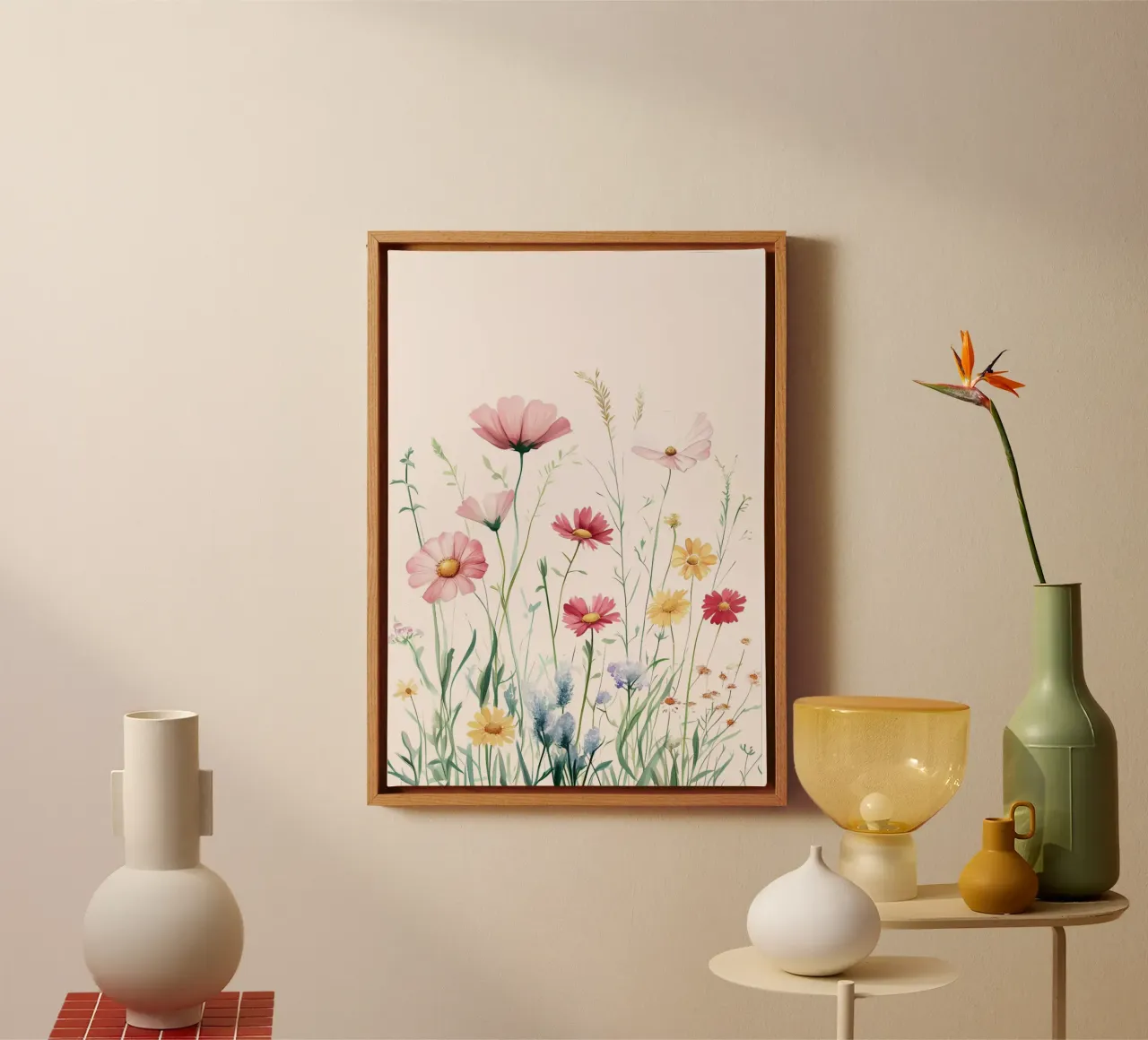 Stampa d'arte di un prato di fiori acquerellati a pastello tela con Cornice a cassetta da vintagepod