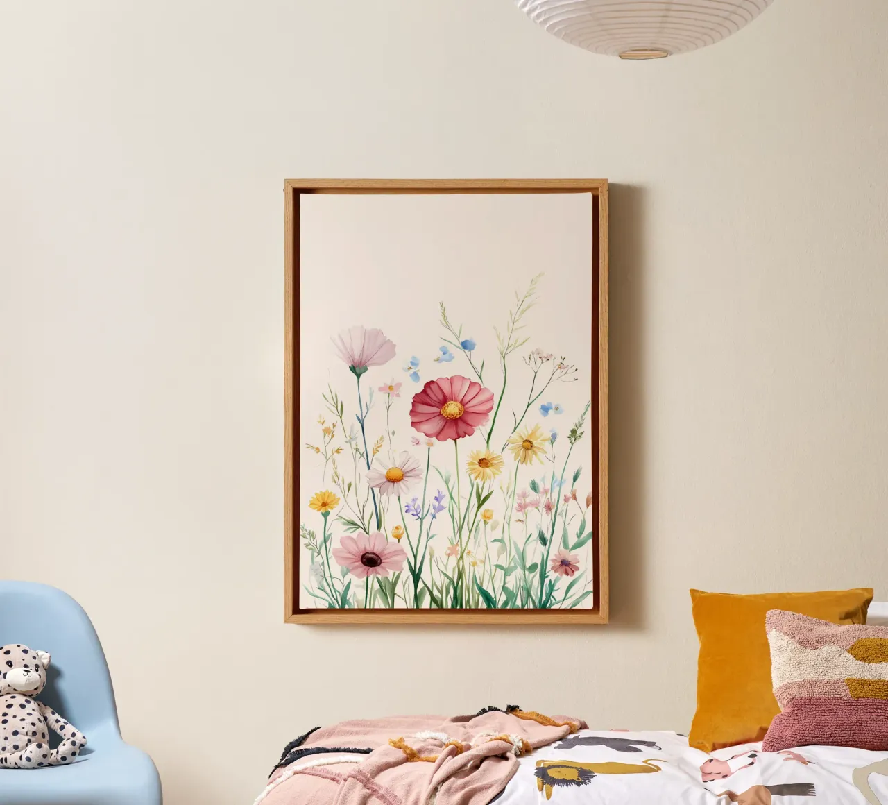Impression d'art à l'aquarelle d'une prairie de fleurs sauvages vibrantes toile avec Caisse américaine de vintagepod