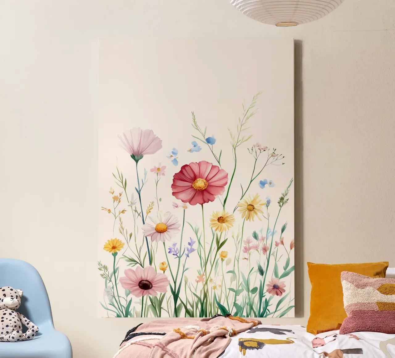 Impression d'art à l'aquarelle d'une prairie de fleurs sauvages vibrantes toile avec Caisse américaine de vintagepod
