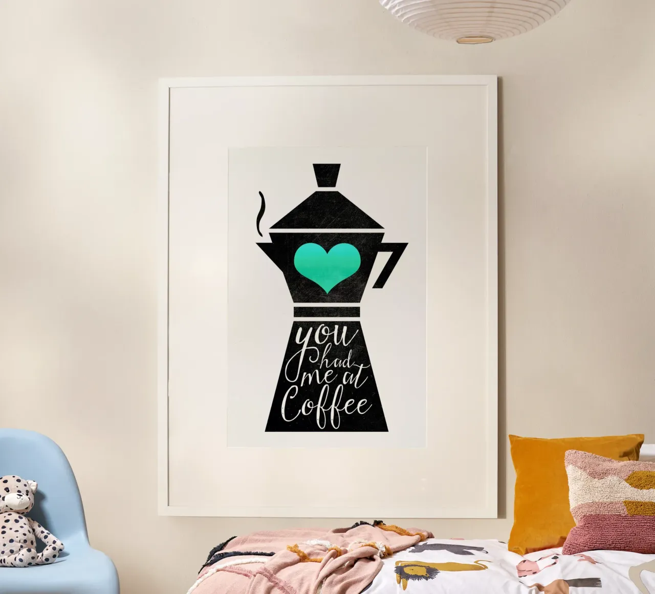 You Had Me at Coffee Light poster con telaio in legno da Elisabeth Fredriksson