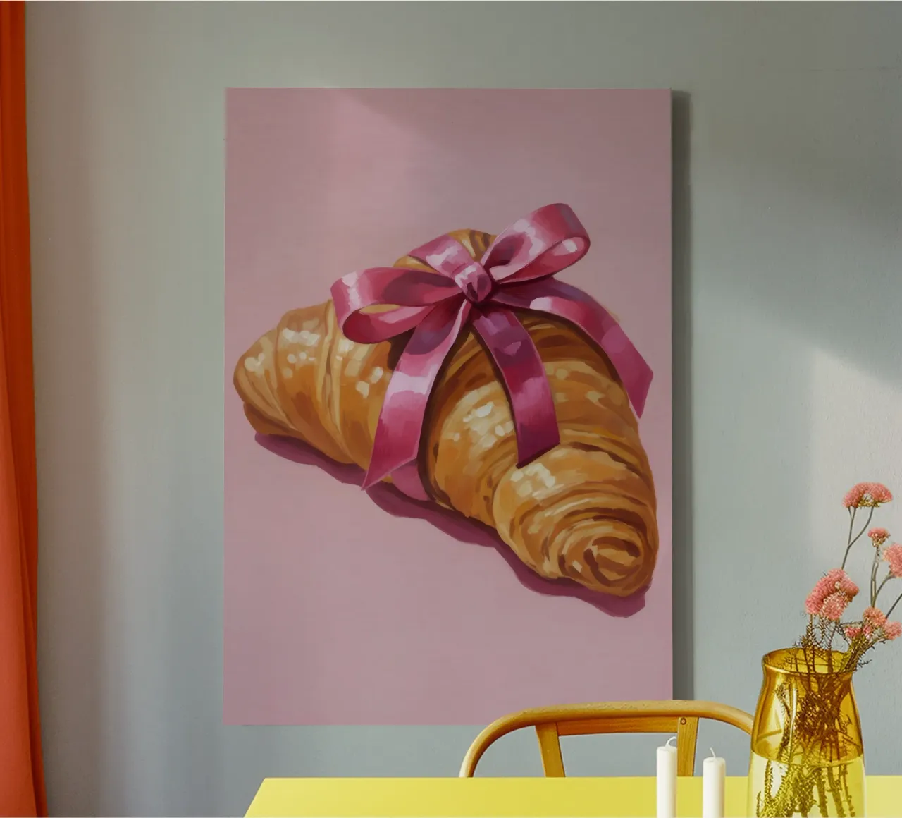 Croissant with Ribbon Leinwand mit Schattenfugenrahmen von Attaboy Dsgn