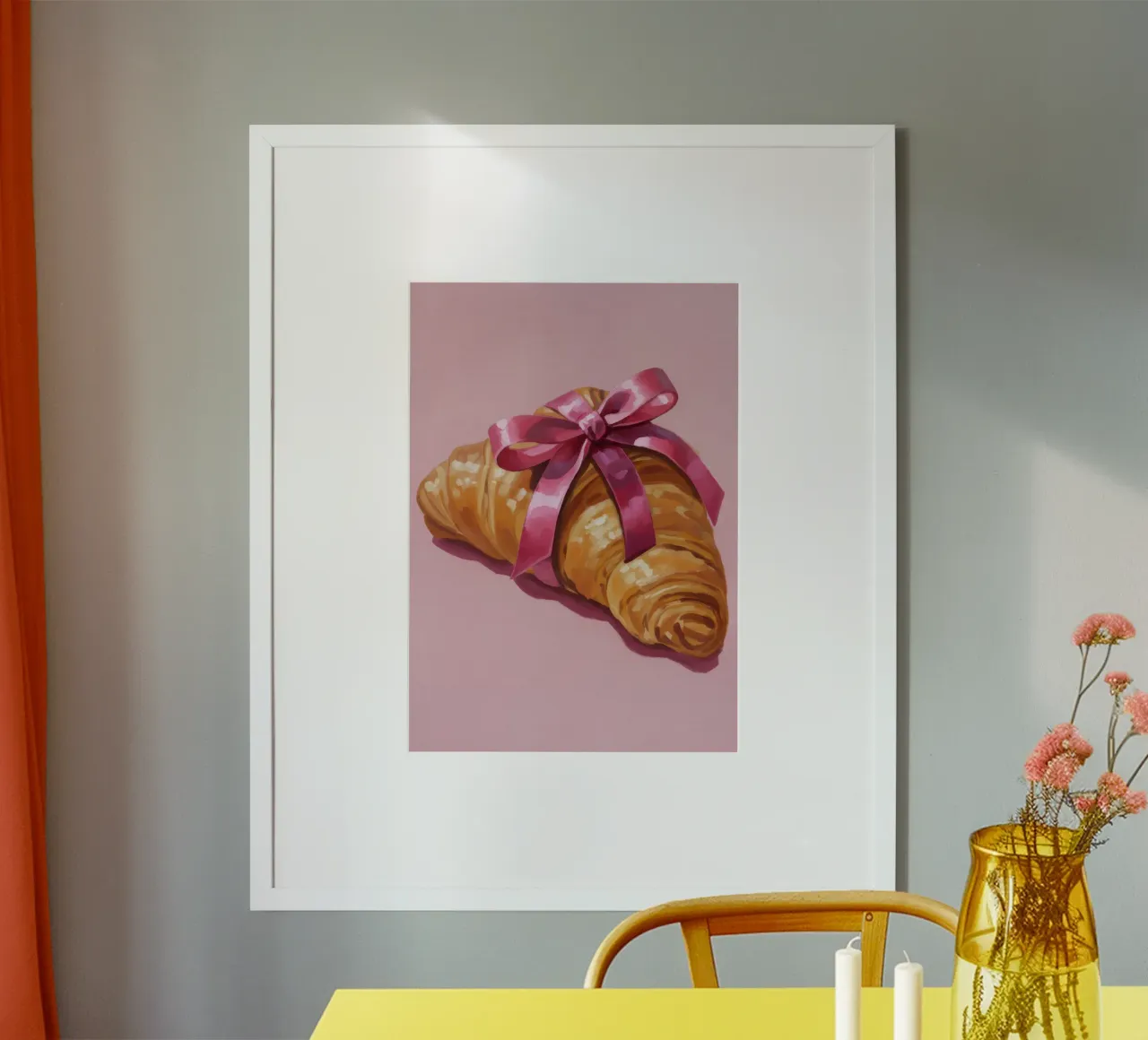 Croissant with Ribbon poster con telaio in alluminio da Attaboy Dsgn