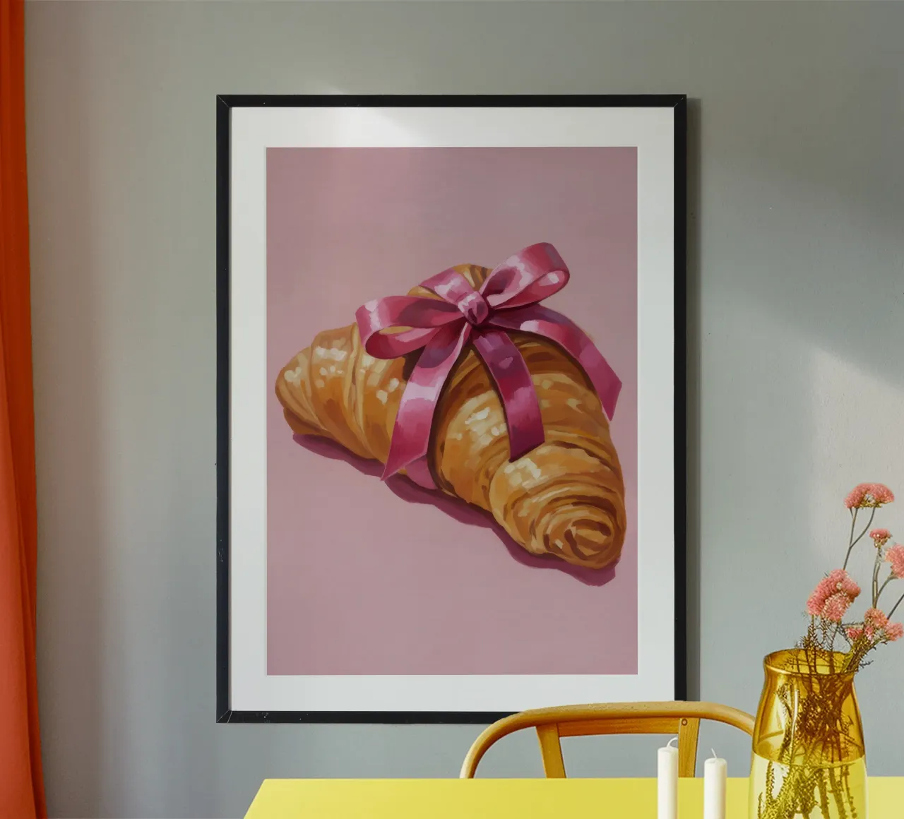 Croissant with Ribbon poster con telaio in alluminio da Attaboy Dsgn