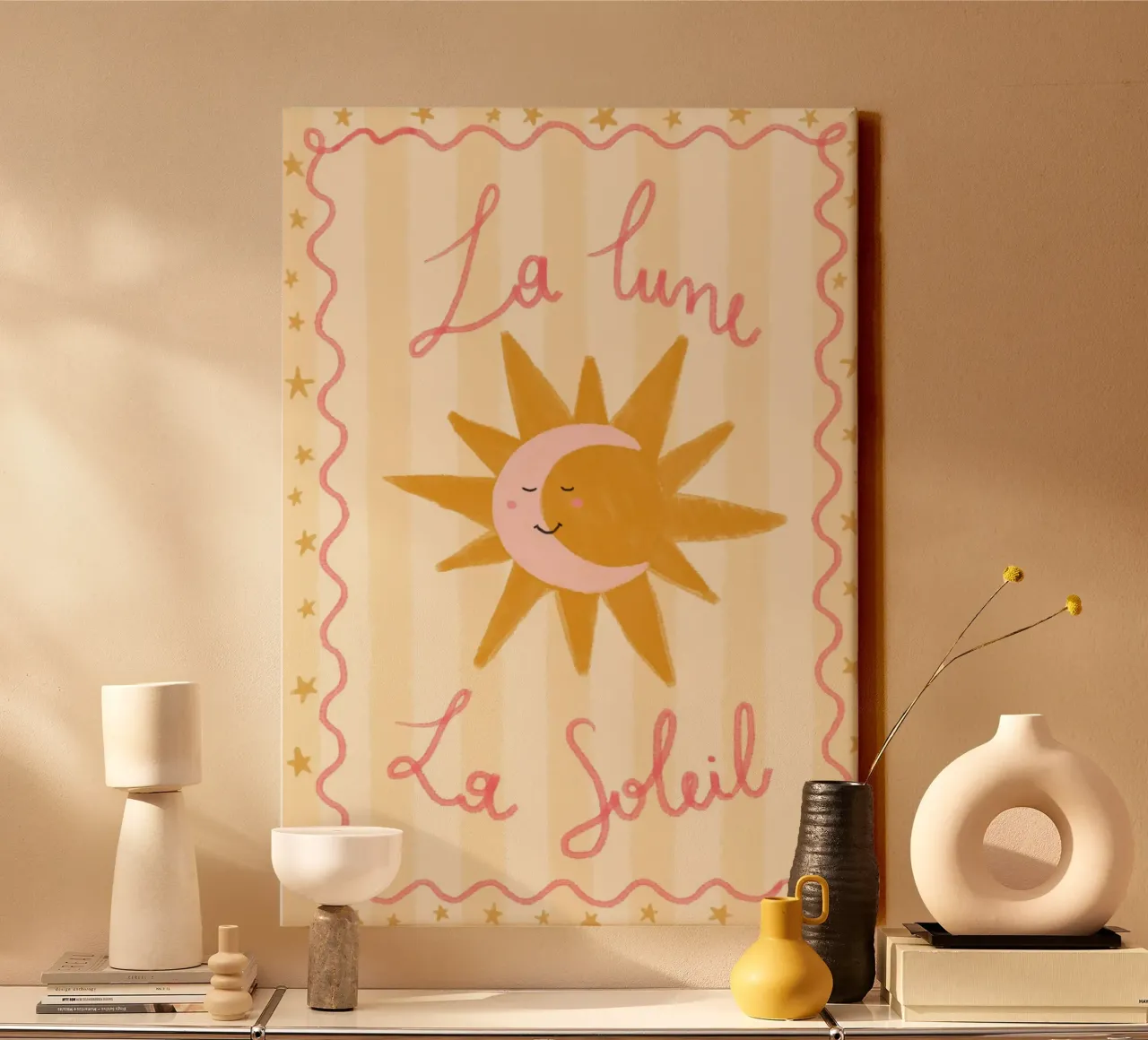 "The Moon and The Sun" Celestial Art Print canvas with Floater frame by vintagepod