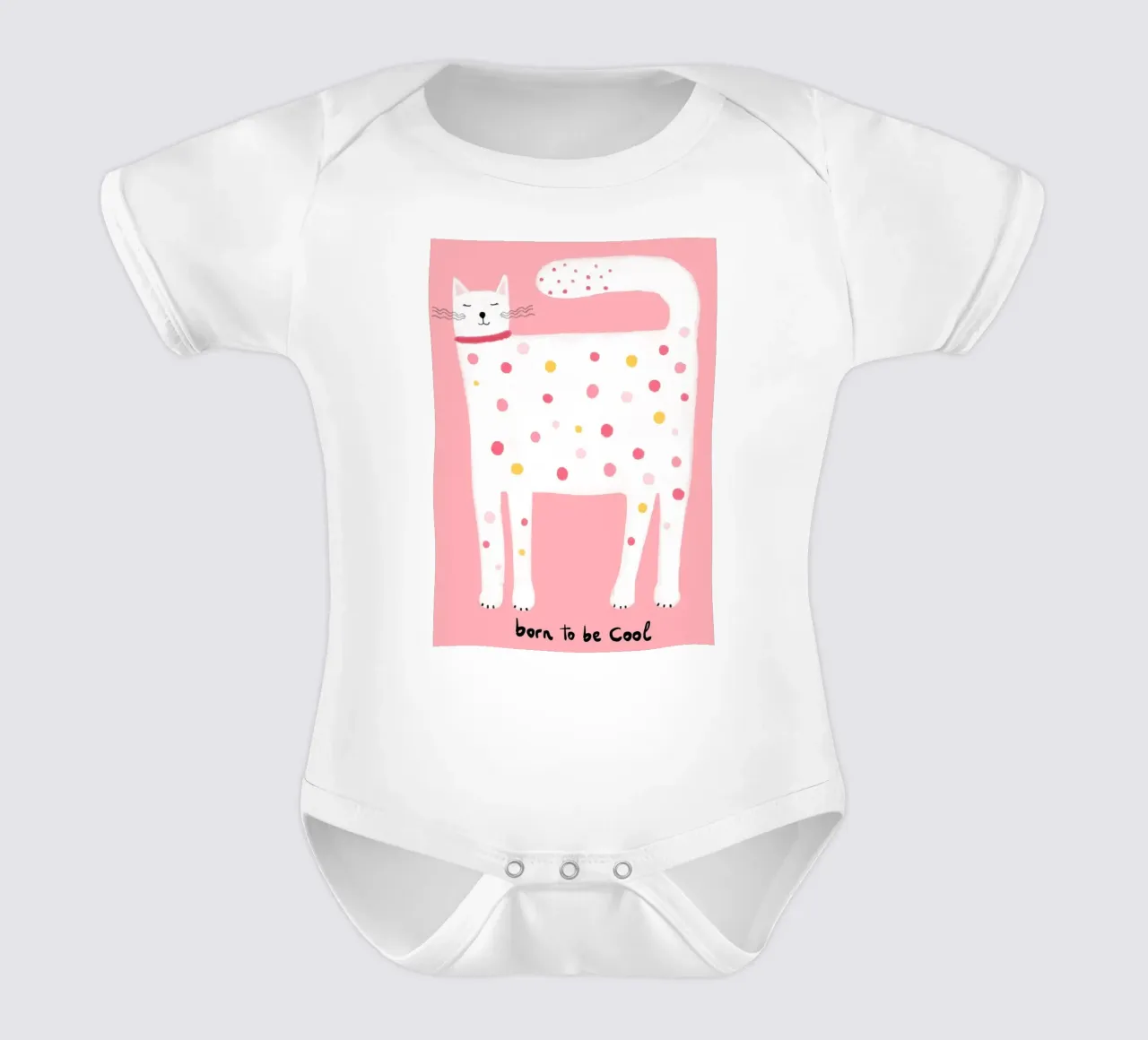 "Geboren um cool zu sein" Polka Dot Katze Kunstdruck Kurzarm Babybody von vintagepod