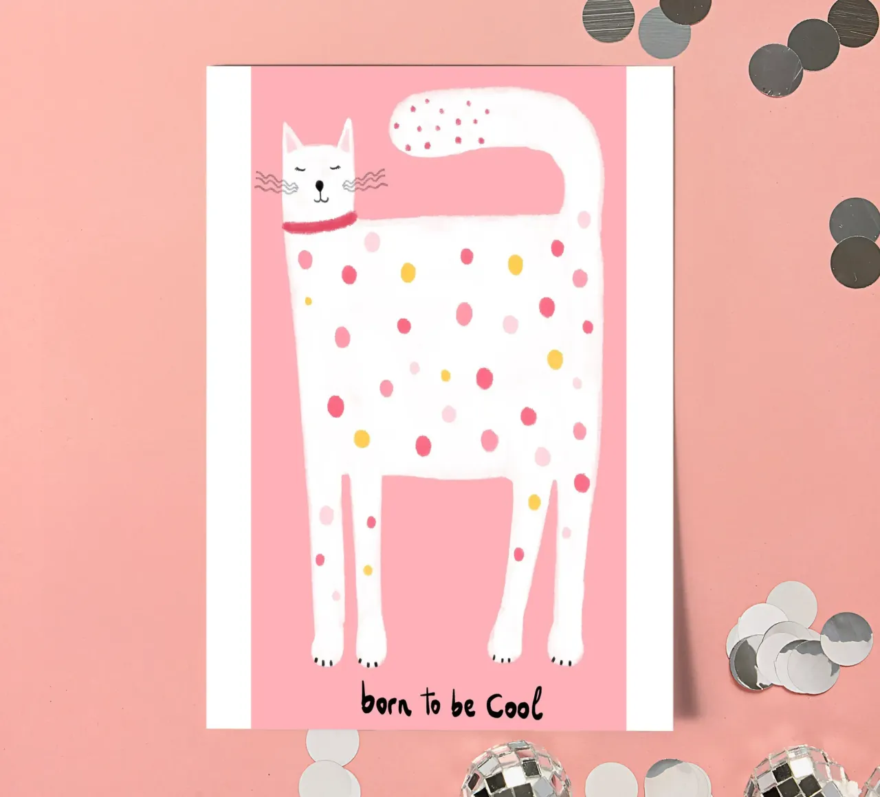 "Geboren um cool zu sein" Polka Dot Katze Kunstdruck Stickerbogen von vintagepod