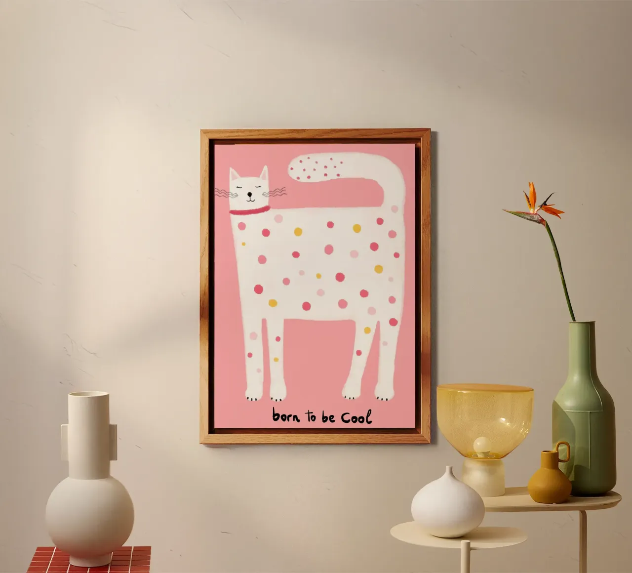 "Geboren um cool zu sein" Polka Dot Katze Kunstdruck Alu-Dibond von vintagepod